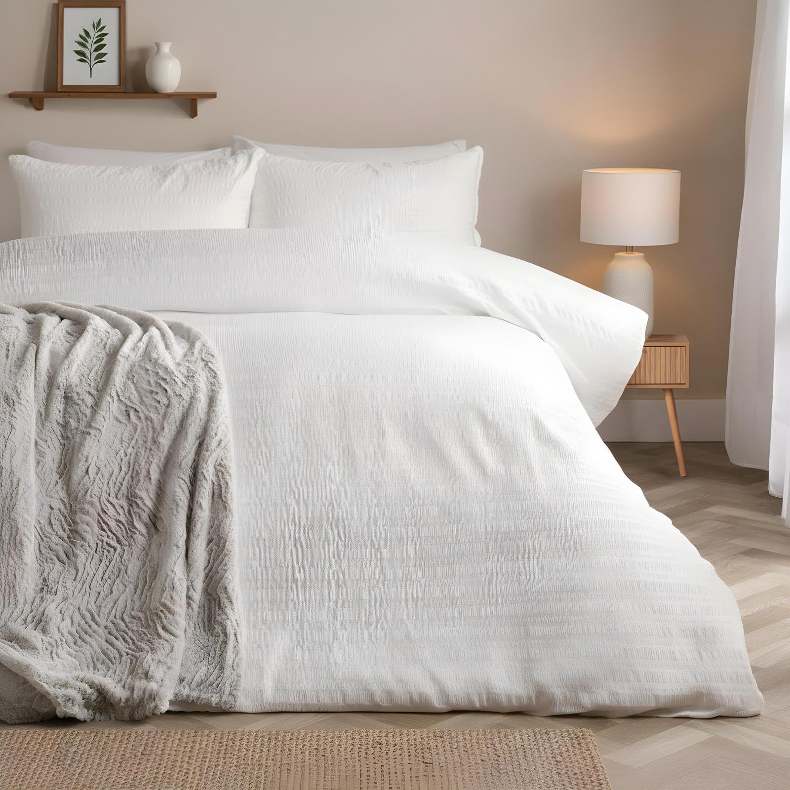 Ohs Embossed Bedding Set Textured Duvet Cover With PillowcaseWhiteSuper King from B&Q