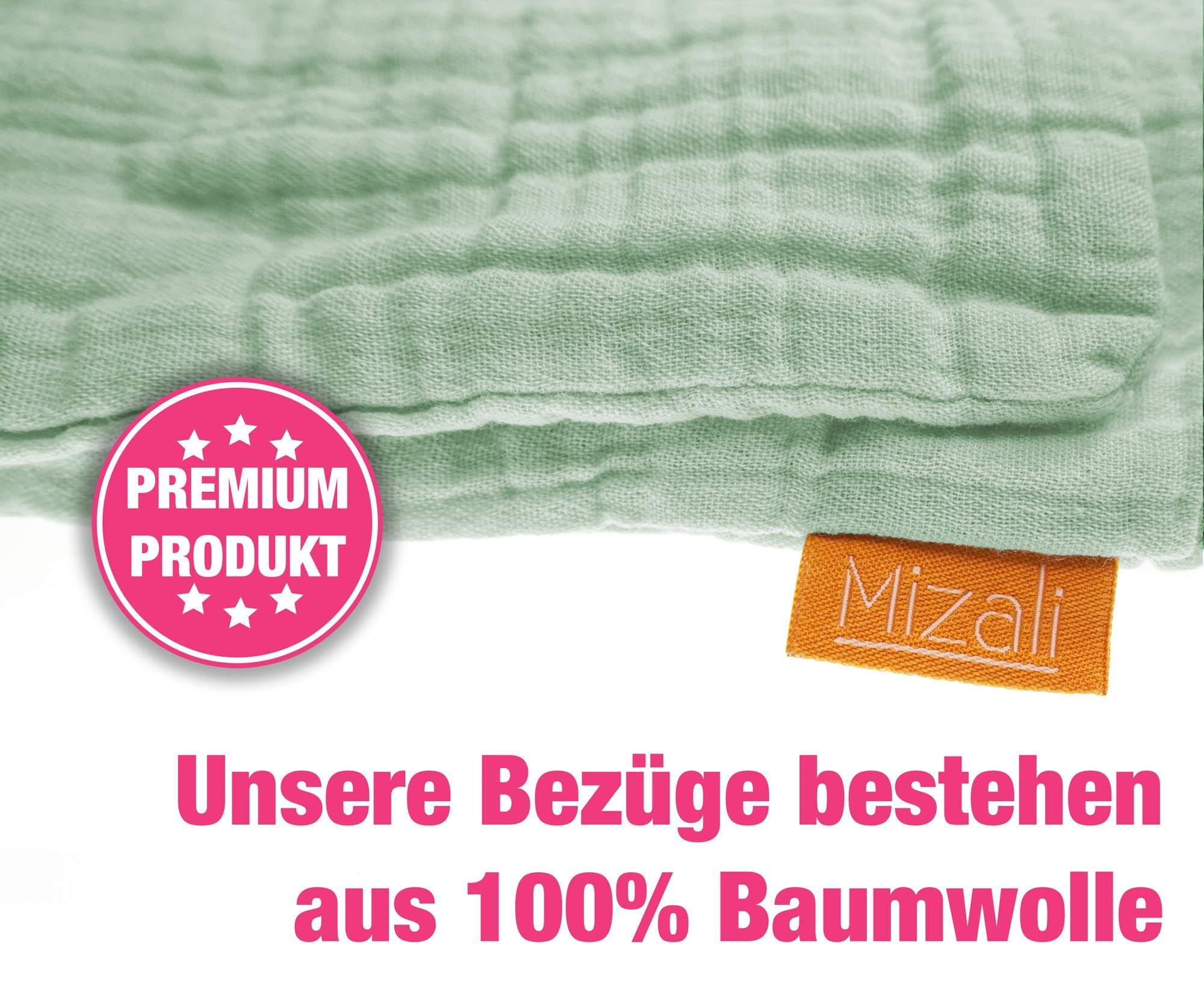 Kuschelkissenbezug 300 cm - Musselin Bezug mit Reißverschluss - waschbar - Kantenschutz Kinderbett (300cm Mint)