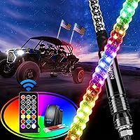 Vista 1 de Nilight - 2 luces de látigo LED RGB en espiral de 2 pies con control remoto por RF, luz de persecución/baile RGB, látigos de antena iluminados
