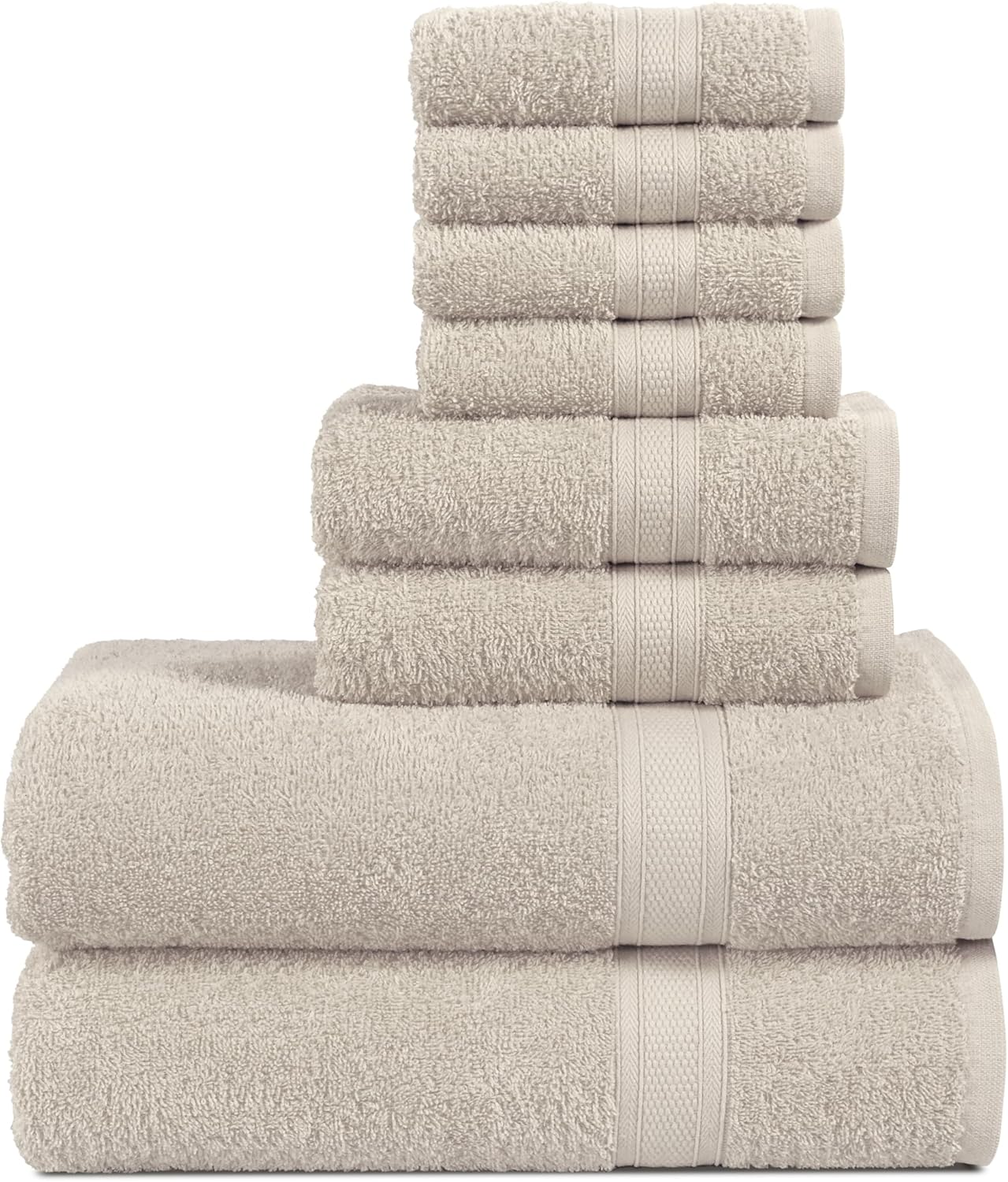 BolBom*S 8 Piece Towel Set Ultra Soft 100% Pure Cotton, 2 Large Bath Towels 28x56,2Hand Towels for Bathroom16x26, 4 Wash Cloths12x12, Bath Towels Ideal for Everyday Use,Hotel & Spa-Cool Grey