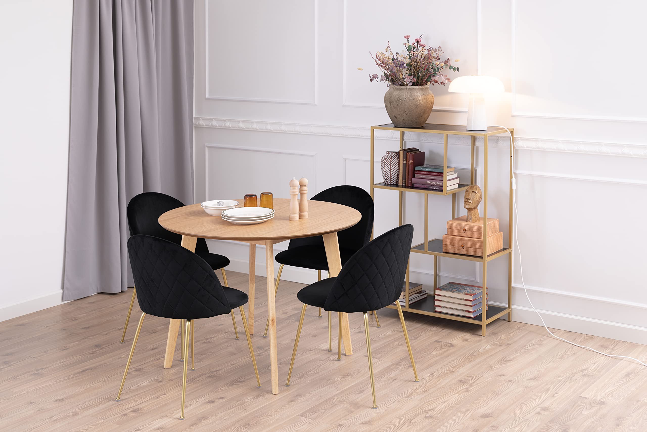 AC Design Furniture Roxanne - Tavolo da pranzo rotondo per 4 persone, effetto rovere, diametro 105 x altezza 76 cm, tavolo da cucina con impiallacciatura di quercia e gambe in rovere tinto stile retrò