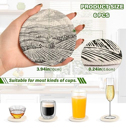 Miniatura 3 de Coasters Absorbent with Holder Set of 6 Drink Coasters for Home Aesthetic Coasters Posavasos para Mesa Rural Landscape