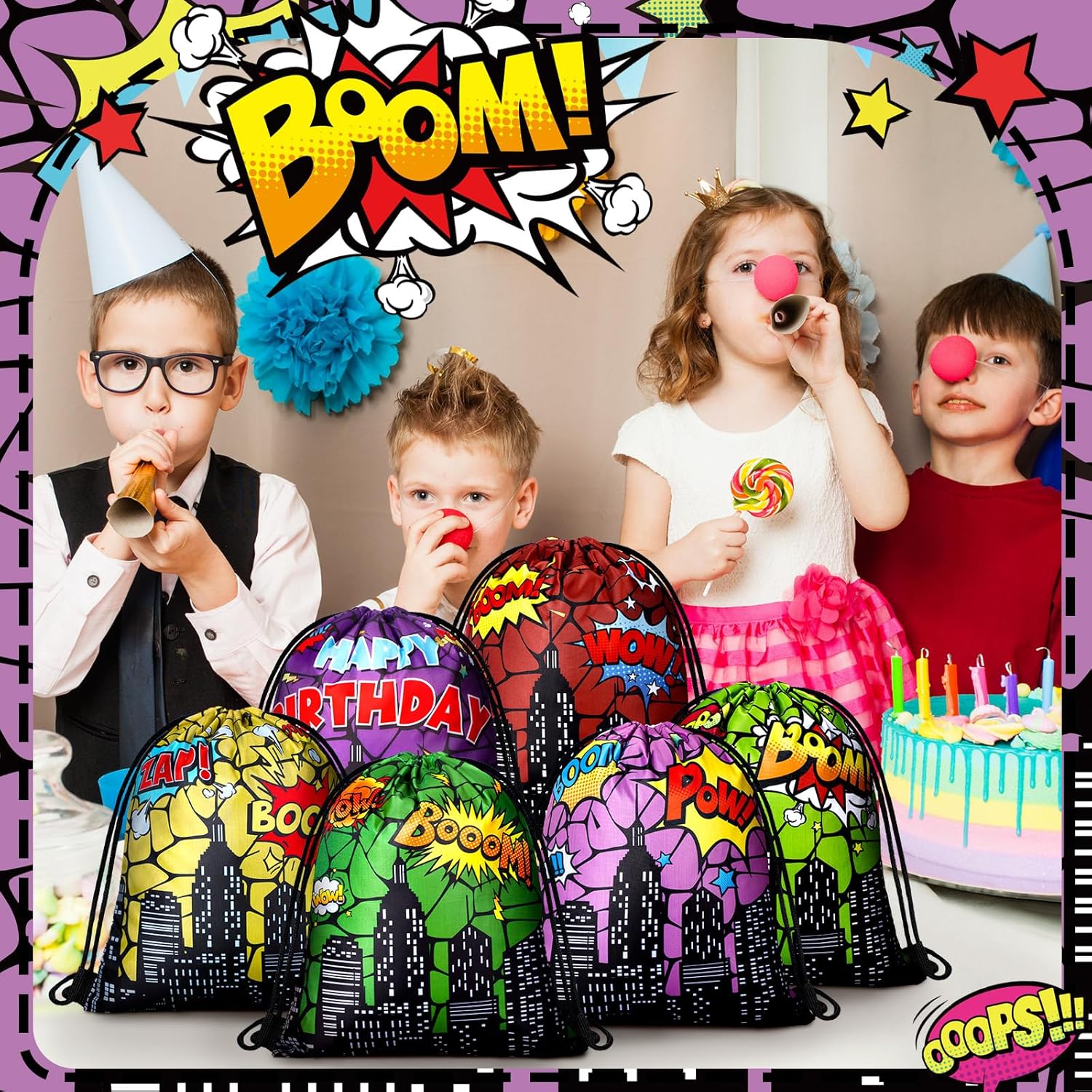 Lothee 30 Pcs Hero Party Favor Bags Hero Birthday Party Decorations Gift Treat Goodie Candy Backpack Drawstring Bag (Heroic Style) - Image 5