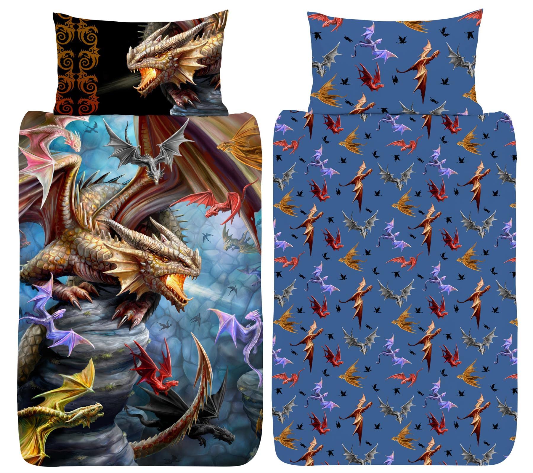 Anne Stokes Dragon Clan Duvet Cover - Age of Dragons Design - Reversible Bedding Set - Single Duvet