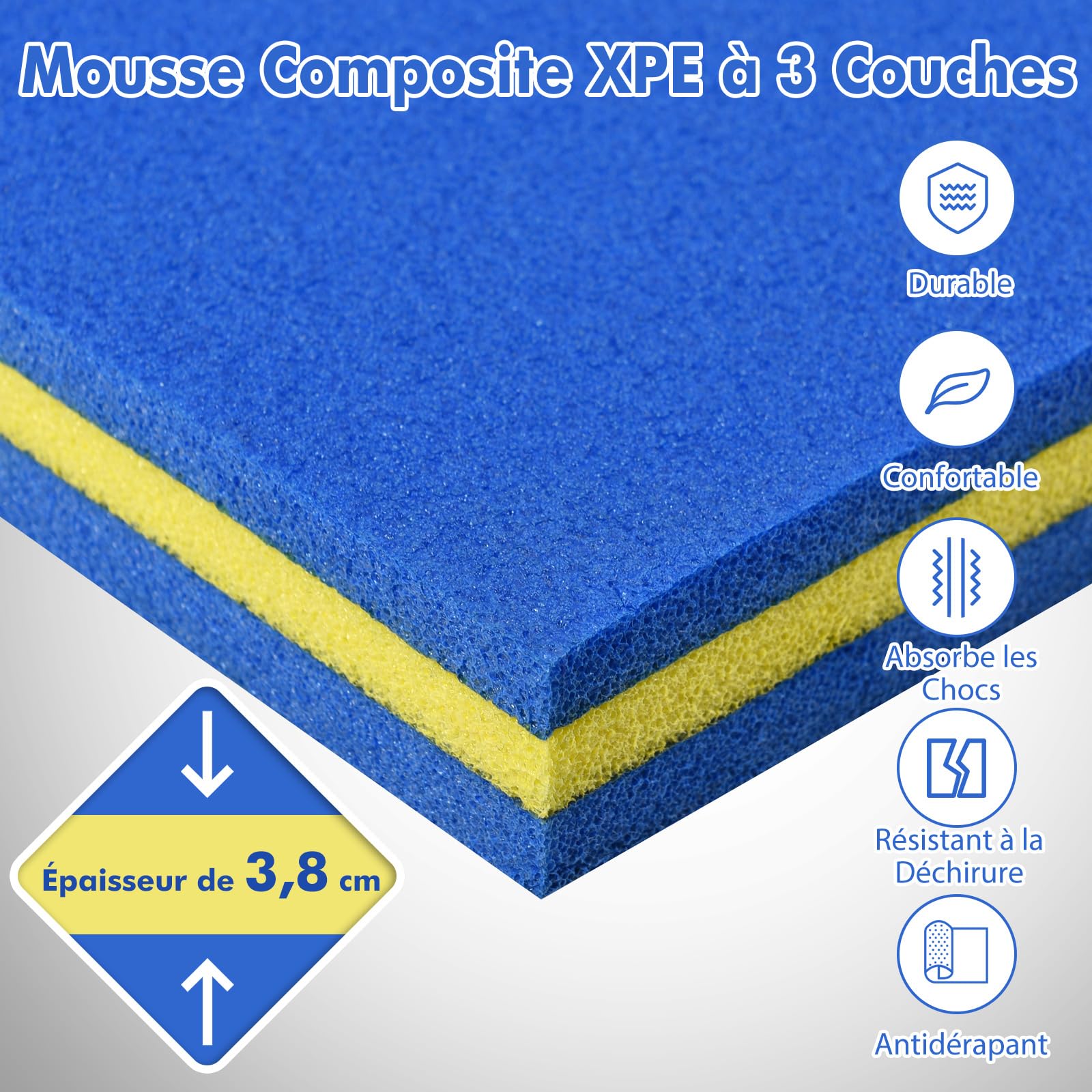 GYMAX Tapis Flottant en Mousse XPE, Matelas d'eau (Bleu)