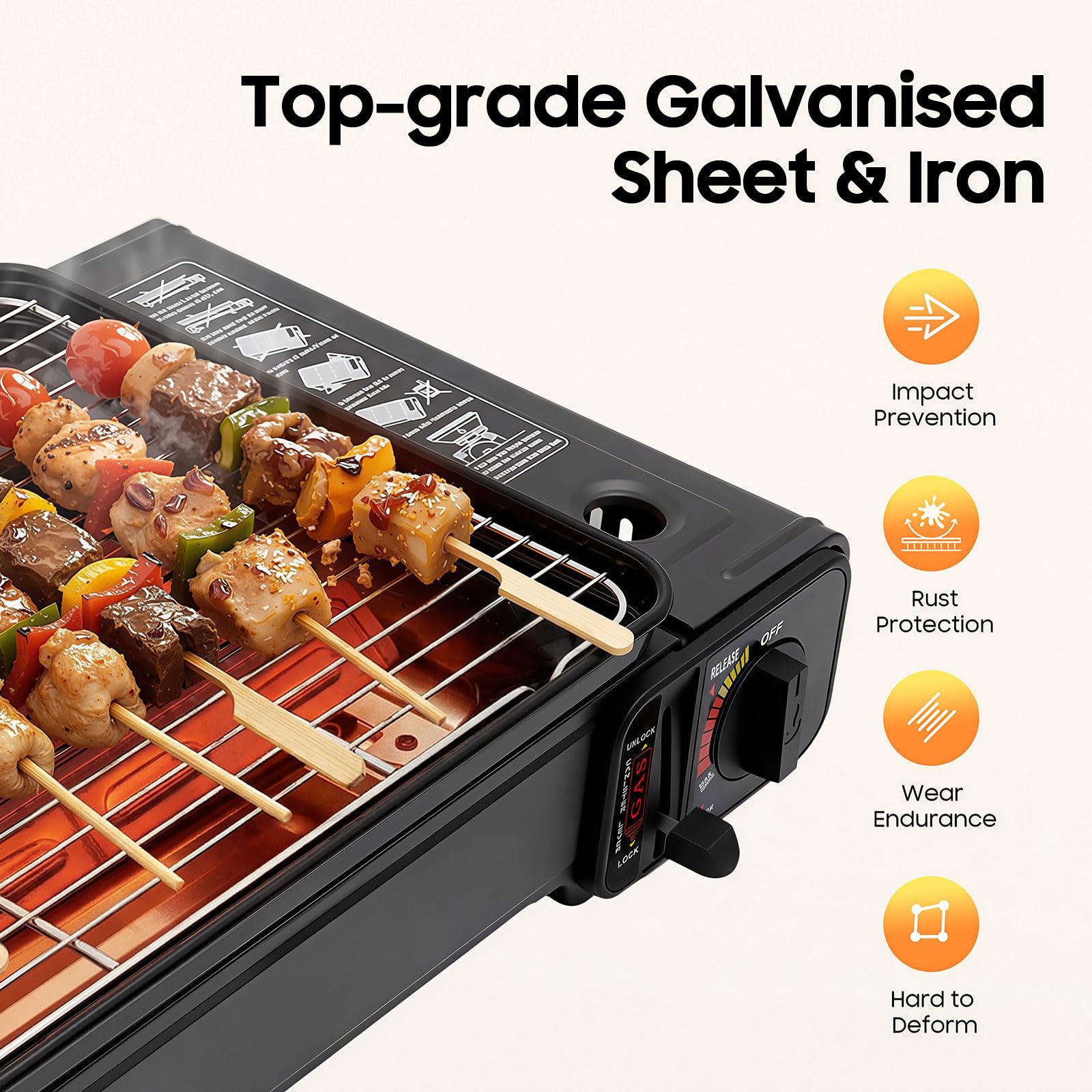 Barbecue a gas da campeggio, portatile, 2200 W, con borsa per il trasporto, protezione da sovratensione | Piastra per barbecue a gas portatile, fornello a gas da campeggio, fornello a gas con borsa per il trasporto
