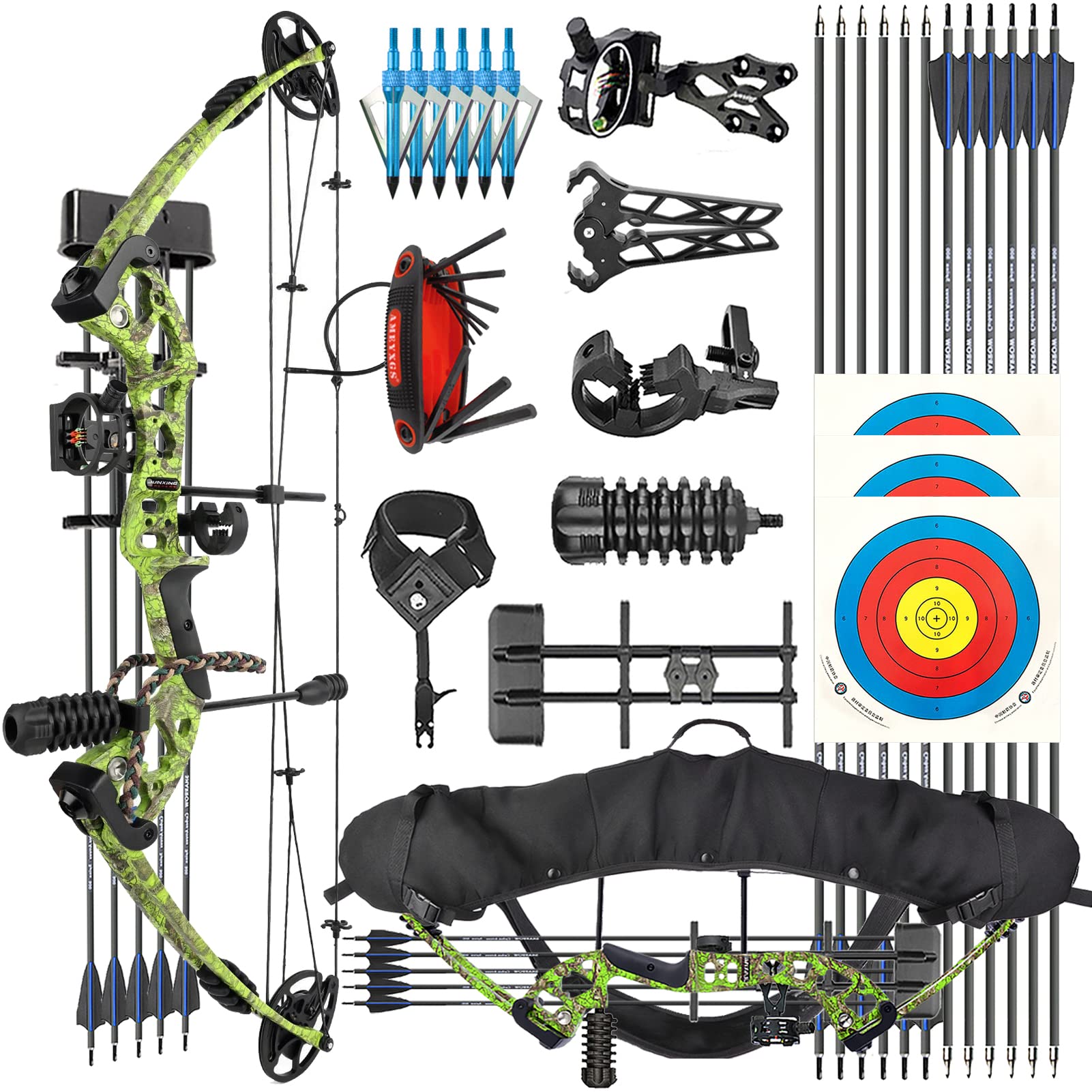 ZSHJGJR Archery Compound Bow Kit Set Bow and arrows Set 30-55lbs Adjustable Archery Hunting bow Compound bow kit for adult Beginners Compoundbow Hunting and Target Shooting