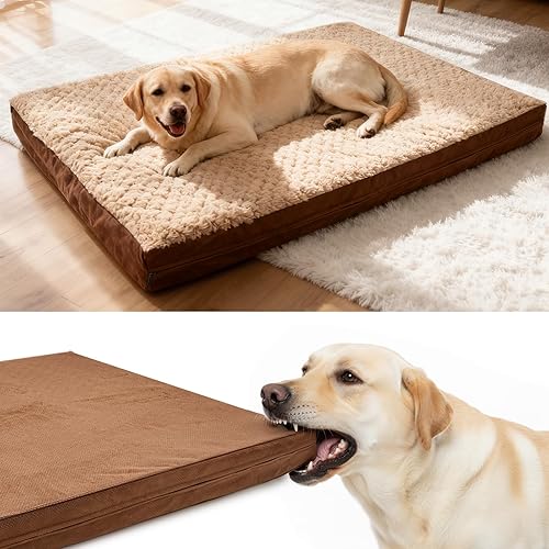 Sytopia Cama lavable indestructible para perros grandes de 44 pulgadas – Felpa de doble cara, a prueba de mordidas, impermeable, soporte ortopédico