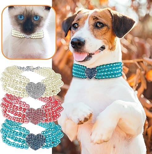 Collar de perro para perros pequeños, collares de gato brillantes para niñas y gatos, collar de corazón de diamante suave con dije para mascotas