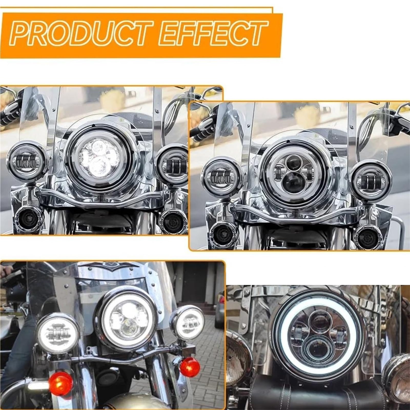 Fari della motocicletta Universale Faro Rotondo Da 7 Pollici Per Moto A LED H4 Lampada Hi/Lo Indicatore Di Direzione (F)