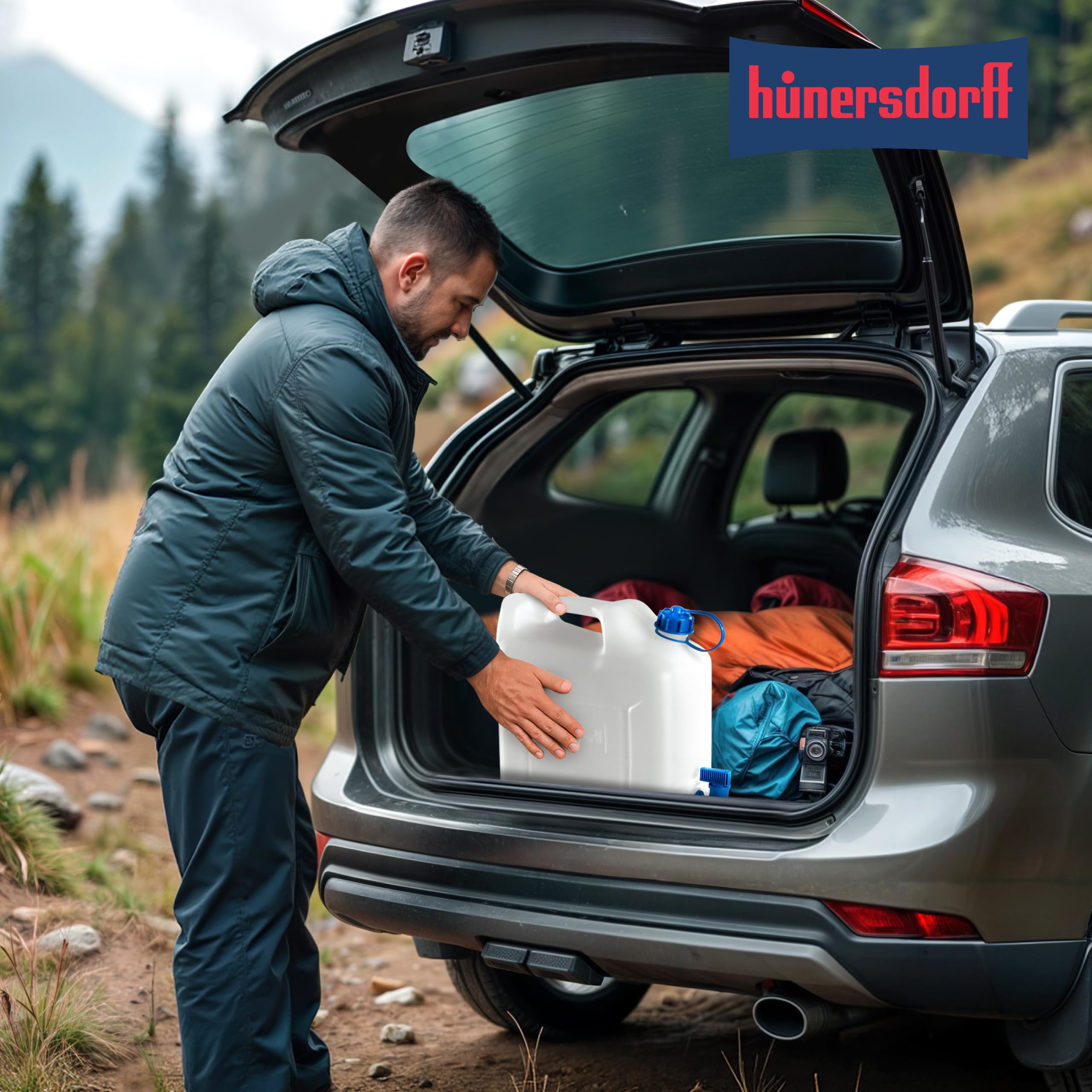 hünersdorff 817500 Wasserkanister ECO mit festmontiertem Ablasshahn / Wasserauslauf, 12 L (mit Hahn), Weiß