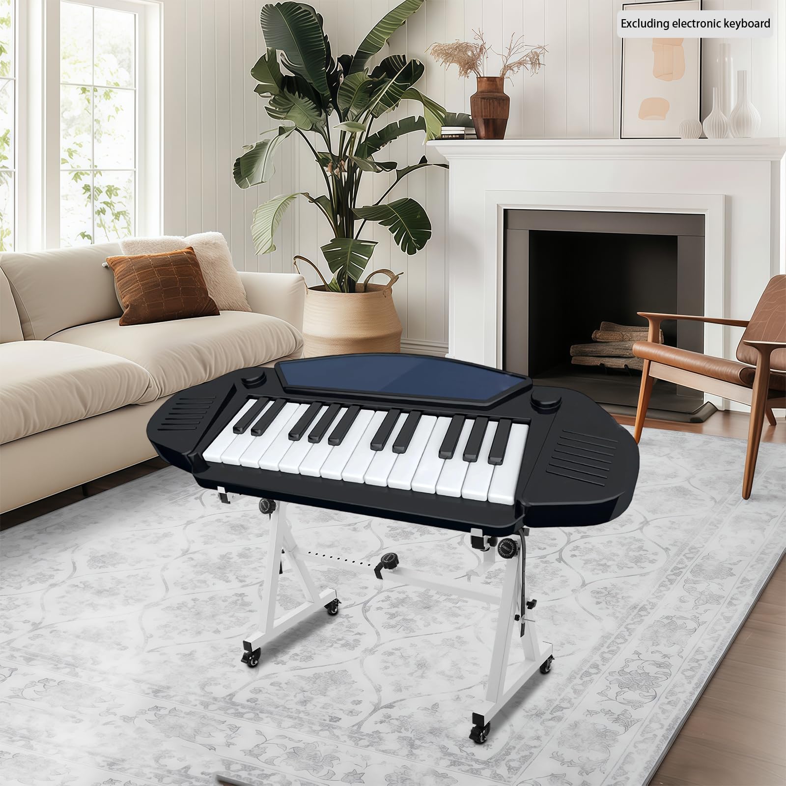Soporte para teclado, soporte para partituras, teclado musical, soporte para piano, soporte para teclado en Z, pies de goma, longitud/altura ajustable, para niños y adultos (blanco)