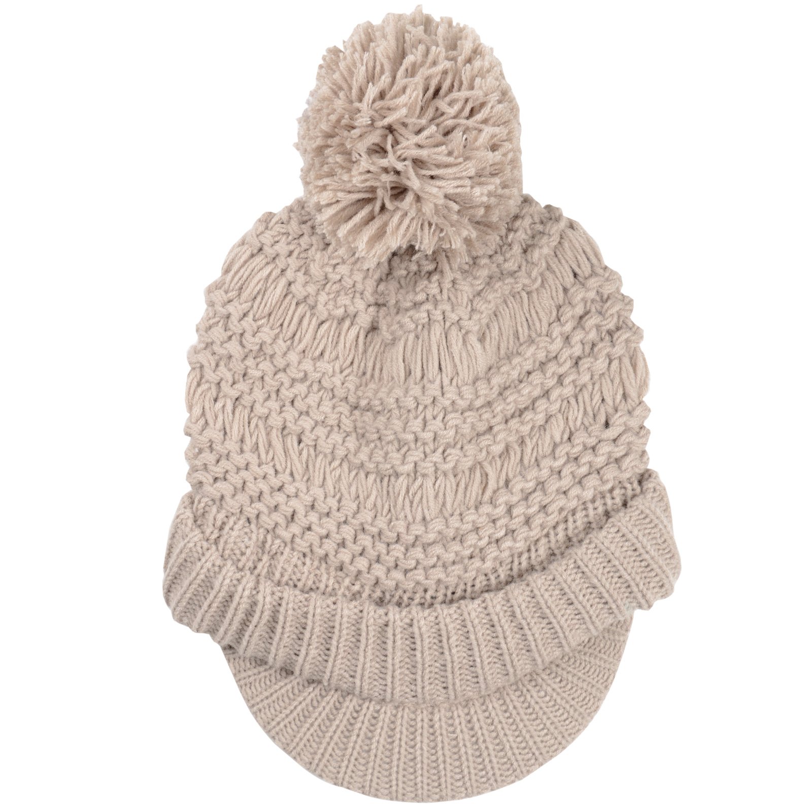 Pia Rossini Ladies Willow Hat Stone Chunky Knit Peak Brim Pom Pom Bobble Winter Accessory