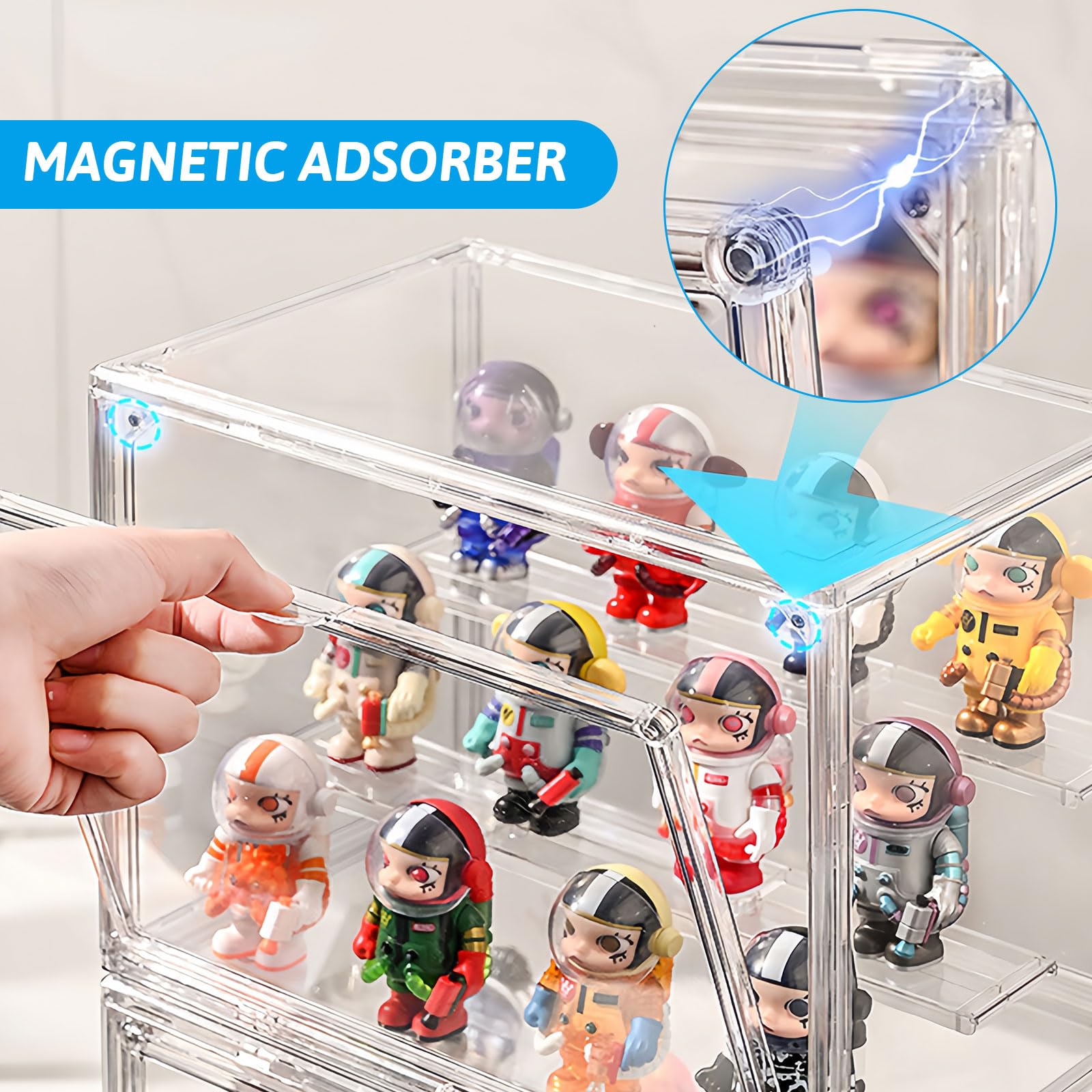 Vetrina Acrilico Trasparente, Vetrina Espositiva per Collezionismo, Vetrina Teca Plexiglass, Display Box con Porta Magnetica Antipolvere per Figurine in Miniatura, Modello d'Auto (3 Livelli)