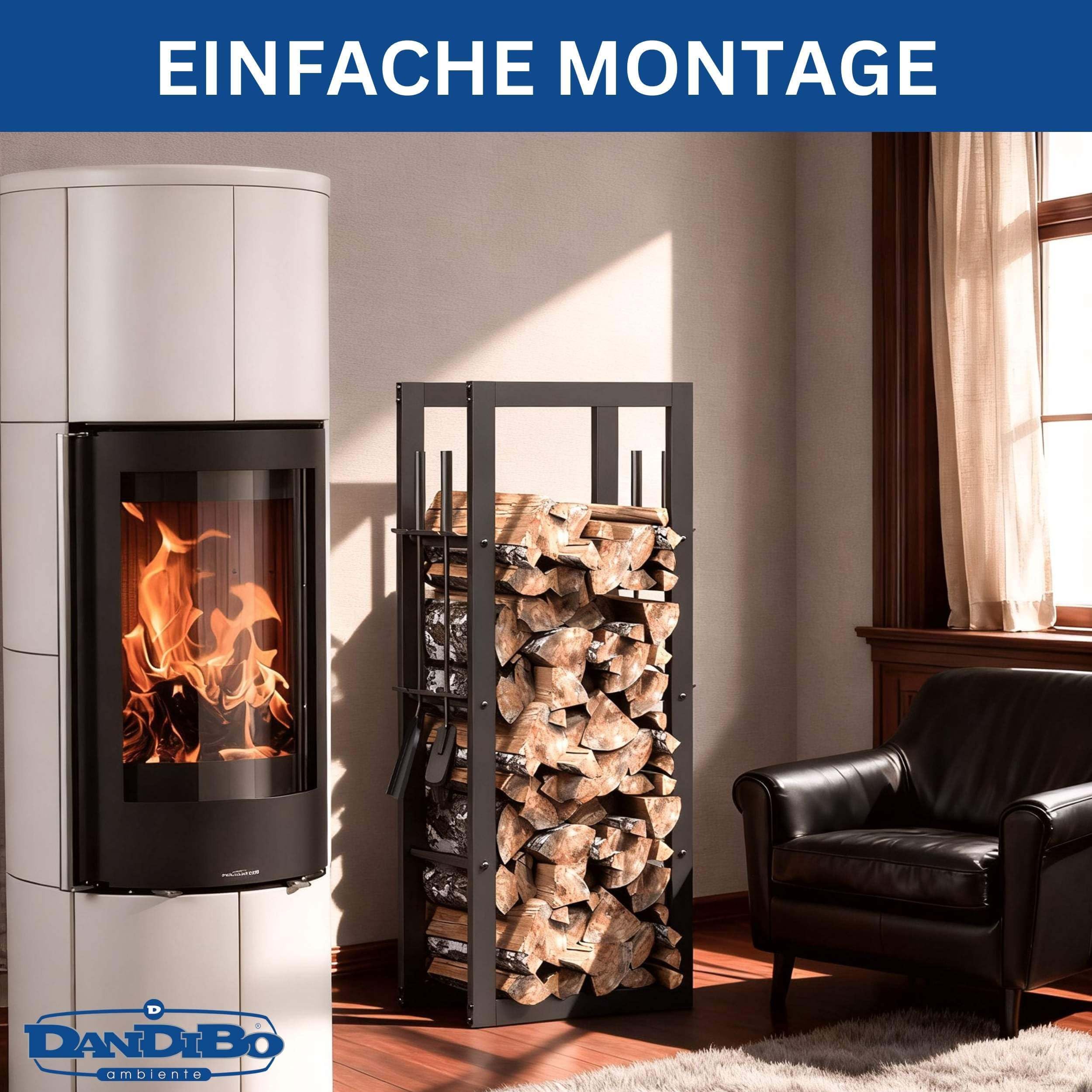 DanDiBo Kaminholzregal Innen Metall mit Besteck 96601 Brennholzregal Holzaufbewahrung Kaminholzständer Feuerholzregal
