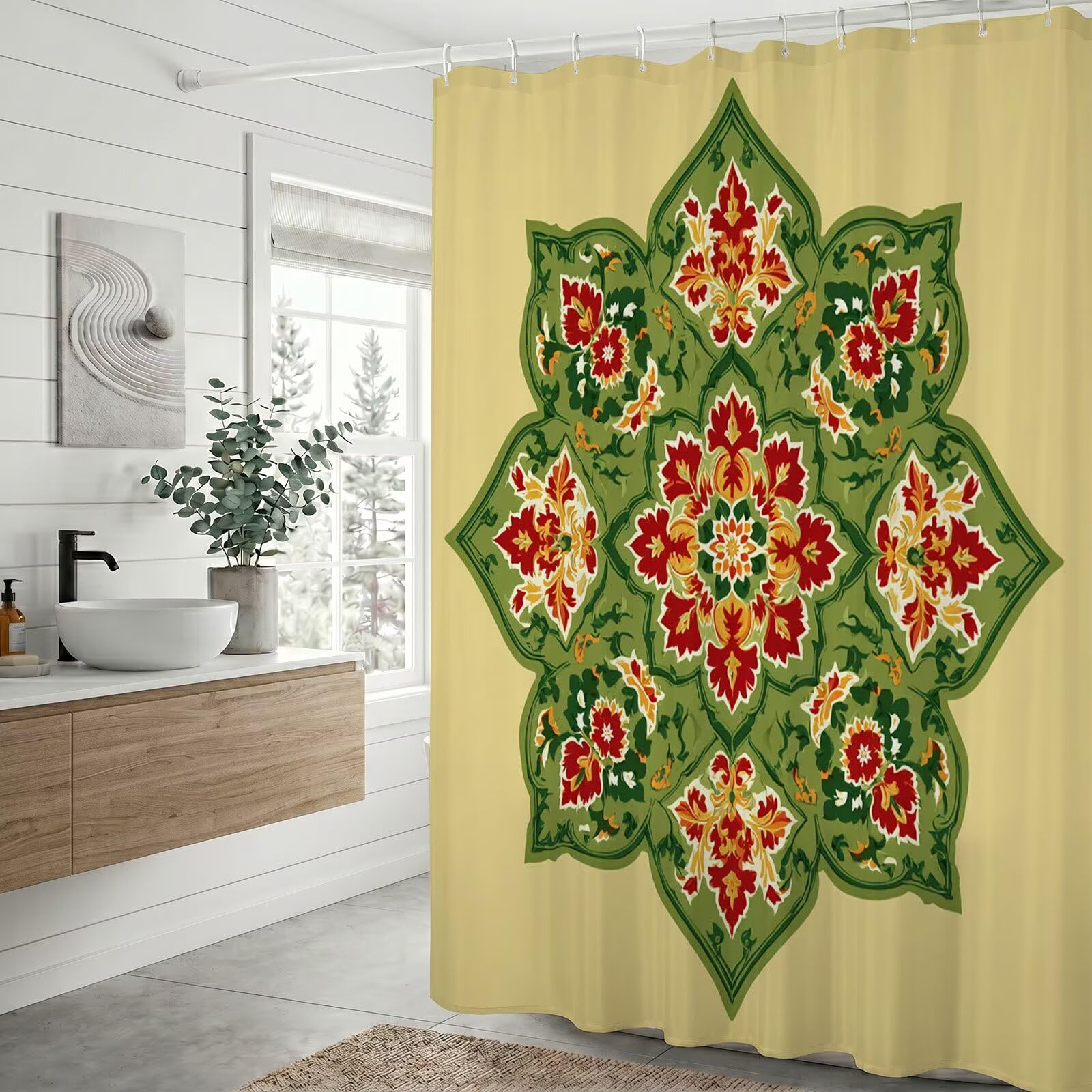 Verde Verde Simple Cortina de Ducha 300 x 200 cm Impermeable Repelente al Agua para Bañera y Baño, Cortina de Tela Poliéster Gruesa con Bajo Lastrado, Lavable a Máquina, con Anillas, Q-o740