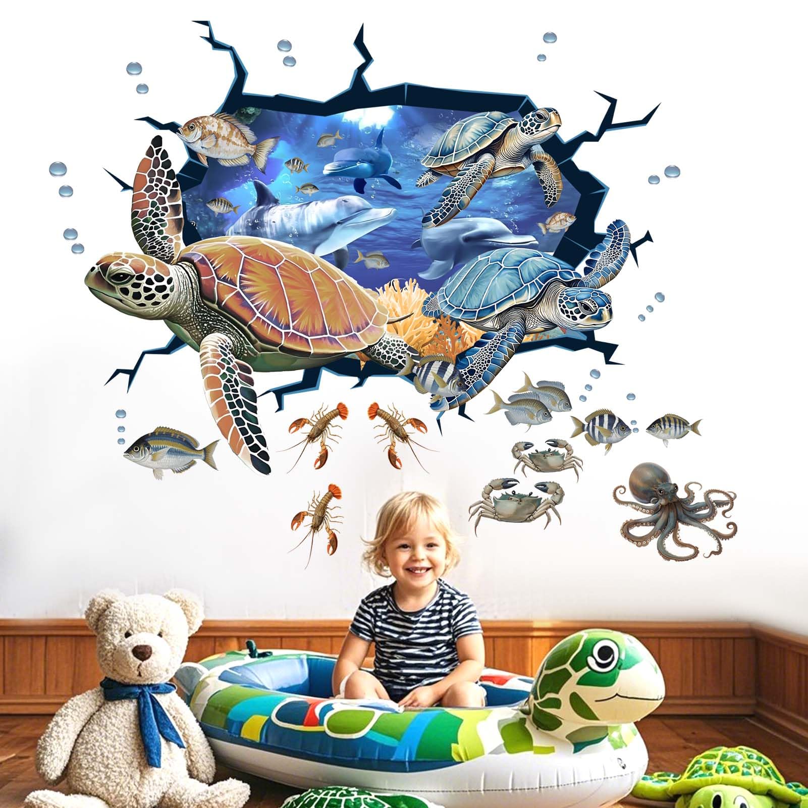 Sea Turtle Wall Stickers for Kids: Peel and Stick Under The Sea Marine Ocean Fish Wall Decals for Baby Nursery Kid Bedroom Toddler Room - Image 2