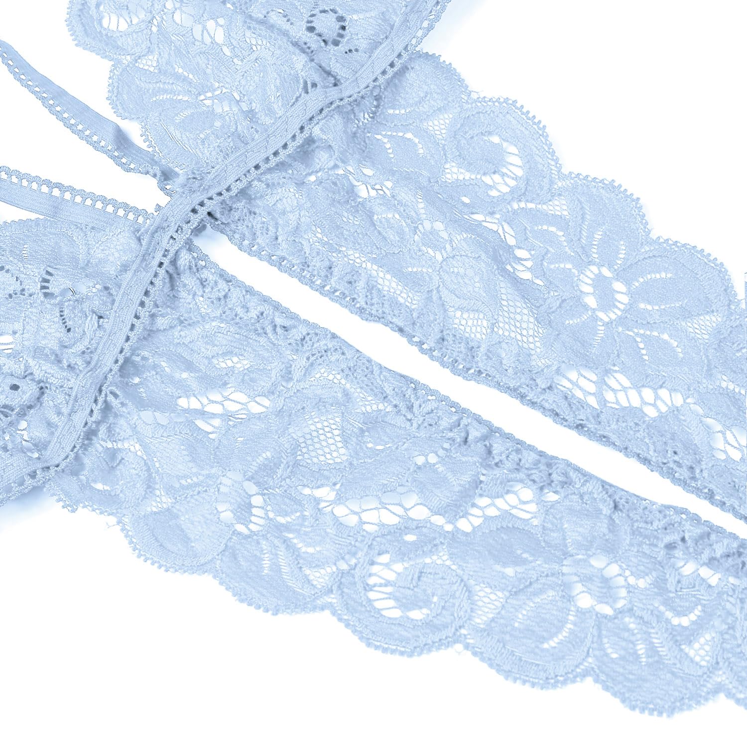 Donnalla Women's Deep V Lace Teddy One Piece Lingerie Cutout Strappy Lingerie: Medium Light Blue