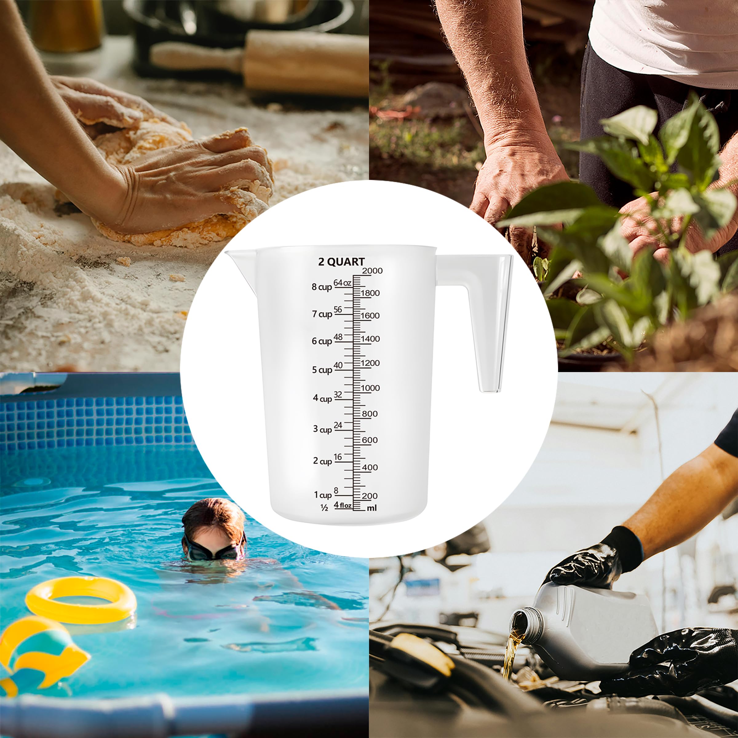 Taza medidora de plástico con asa, taza medidora de productos químicos para piscina, jarra medidora de plástico para mezclar líquidos, verter, cuidado del césped, alimentos para mascotas, aceite de