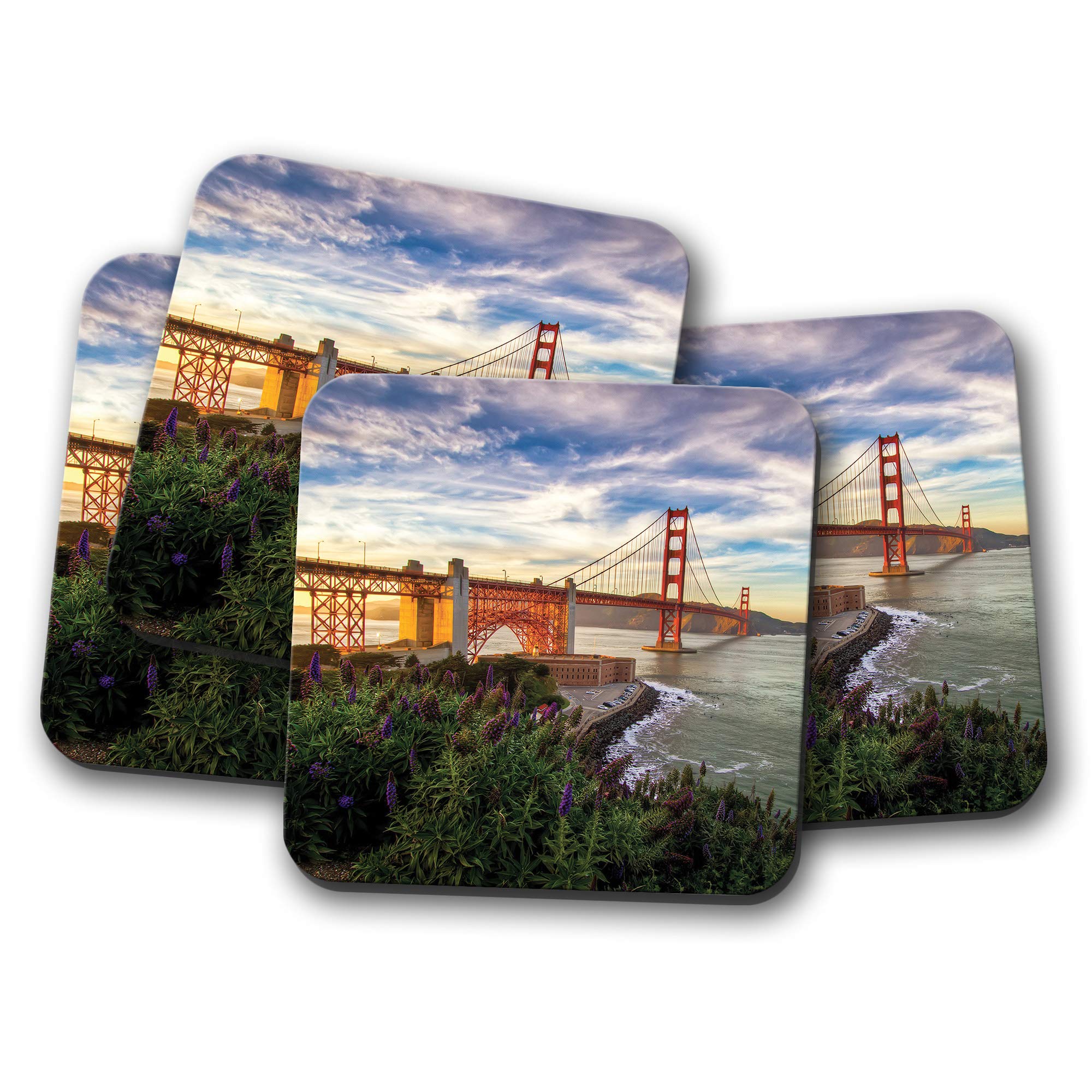 Destinationvinyl Multicolor 4 Set - Golden Gate Bridge Coaster - San Francisco Usa America Fun #8905