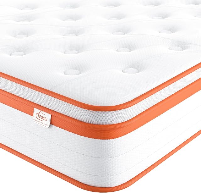 TeQsli Single Mattress 3FT, 10 Inch Gel Memory Foam 7 Zone Orthopaedic Single Mattress Pocket Sprungs Wave Foam Hybrid Mattress, Medium Firm Motion Isolation Mattress 90x190x25 cm