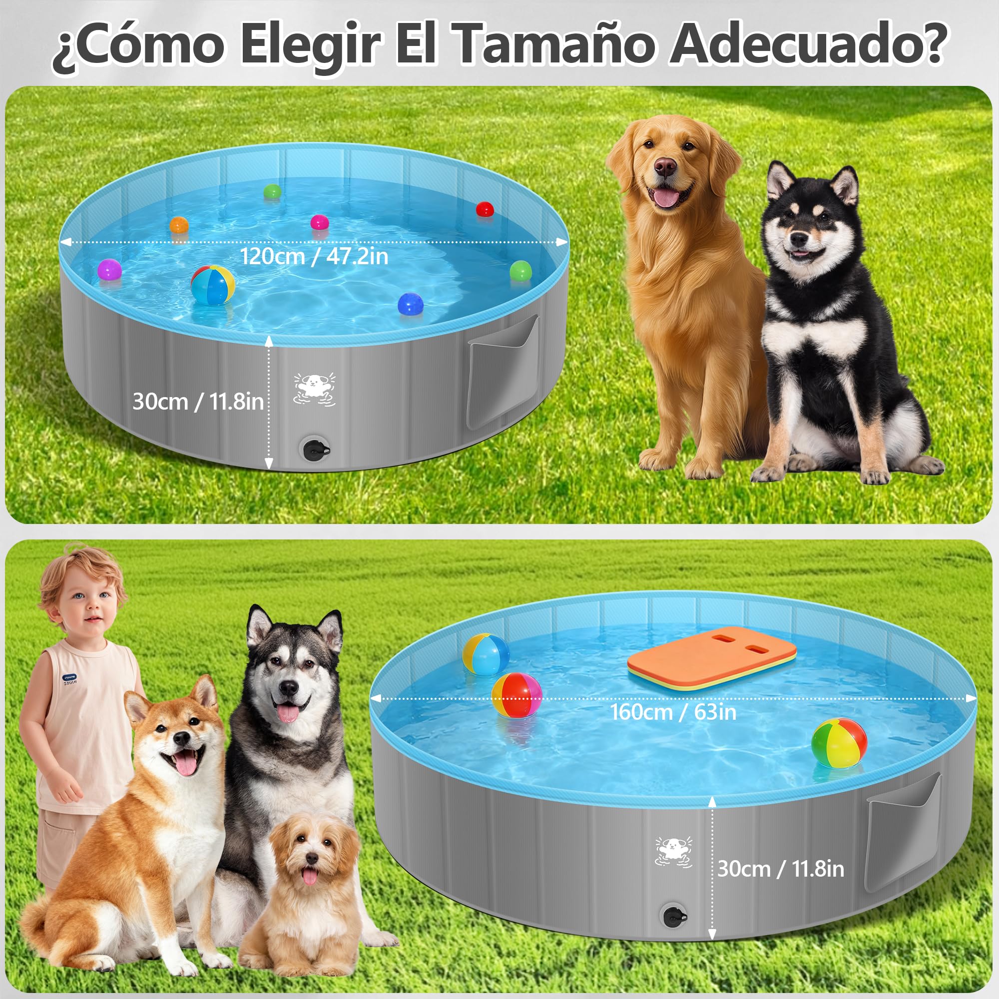 FORMIZON Piscina Plegable para Perros, Piscinas Perros para Grandes Pequeños, Rigida, Antideslizante y de PVC Engrosado, Piscina Portatil para Perro Niños (160)