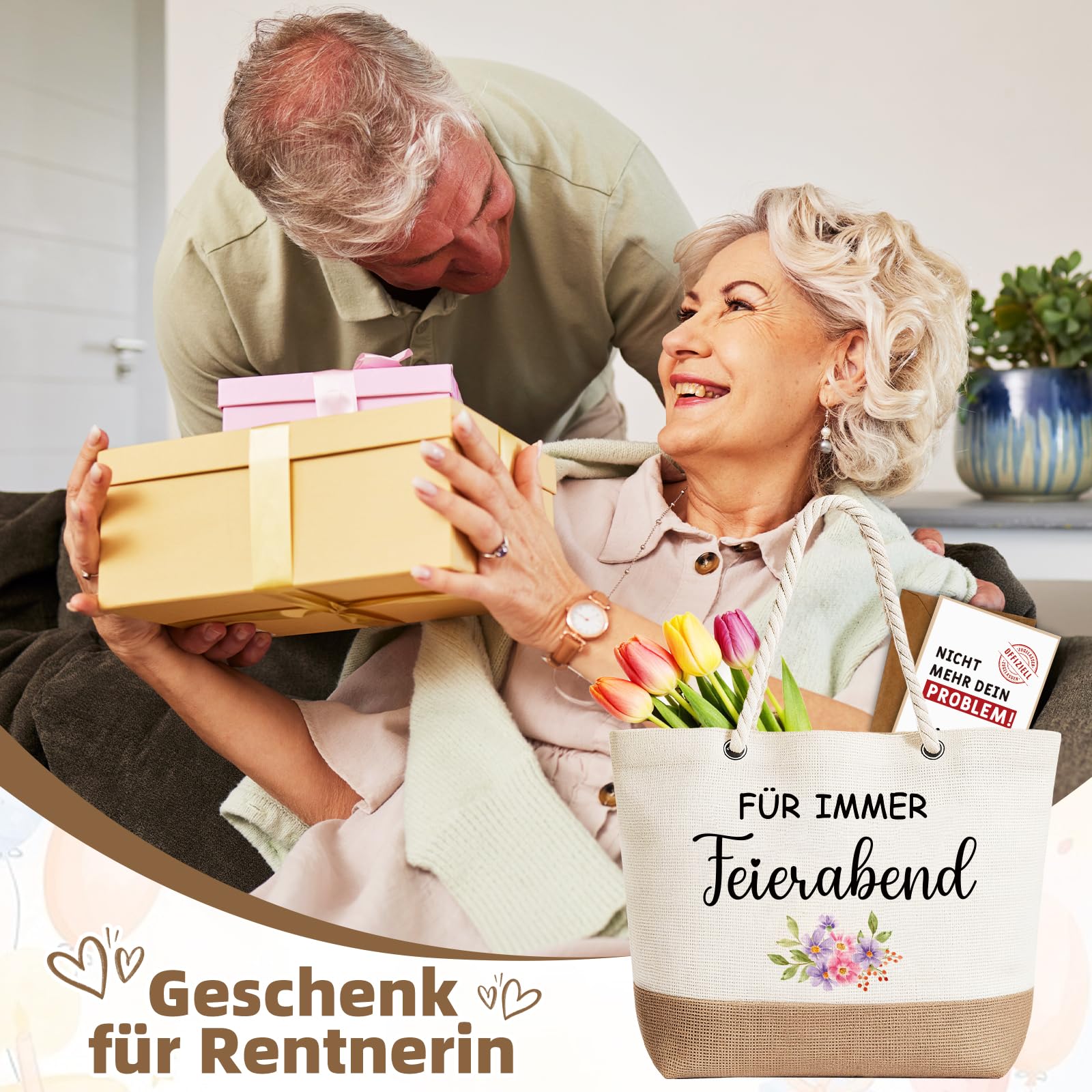 TUZELIYA Renteneintritt Geschenk Frau Tasche - Faltbare Wasserdicht Einkaufstasche mit Abschiedskarte, Lustige Ruhestand Geschenk Frauen, Abschiedsgeschenk Kollegin