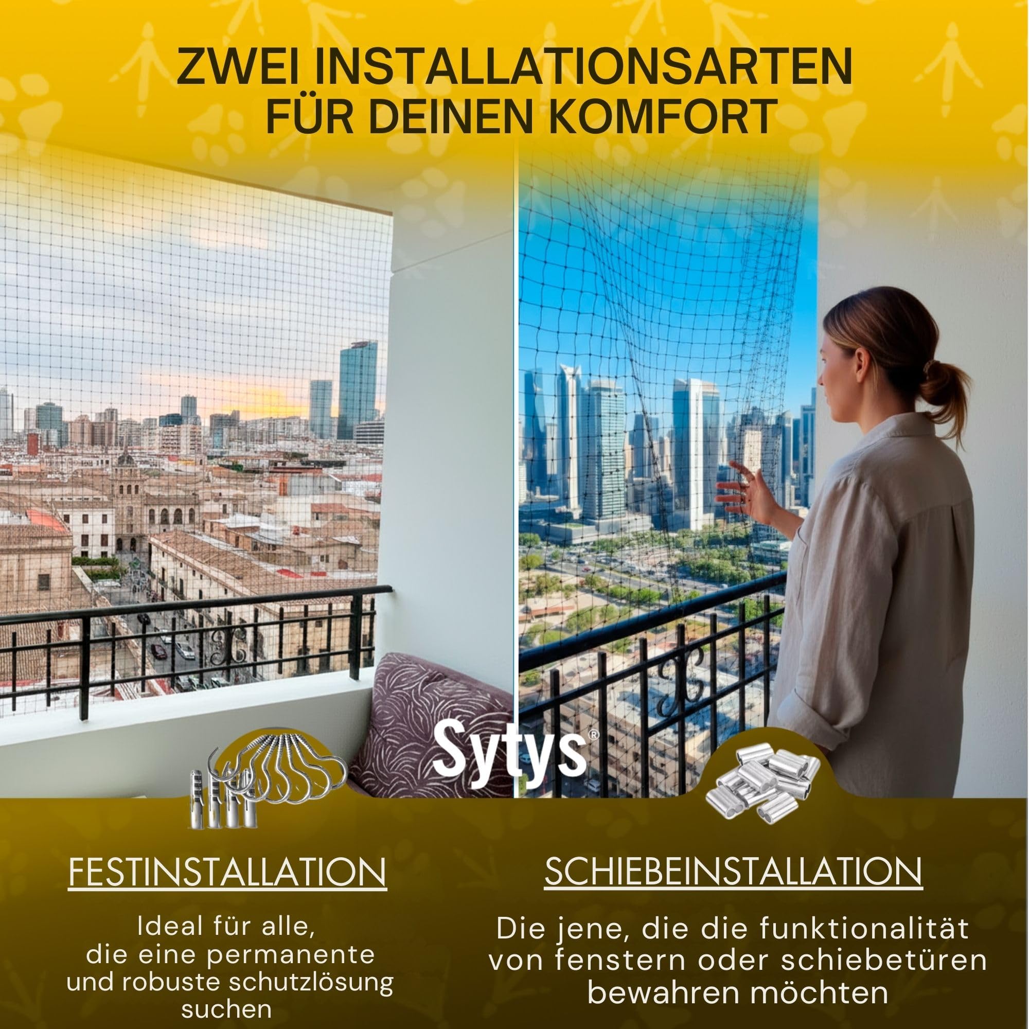 Katzennetz für Balkon | 6x3m | DRAHTVERSTÄRKT AUS Stahl | Geeignet für Feste UND SCHIEBBARE Montage | katzennetz für Balkon | Katzennetz Fenster | Schutznetz für Katzen | Schutznetz für Vögel