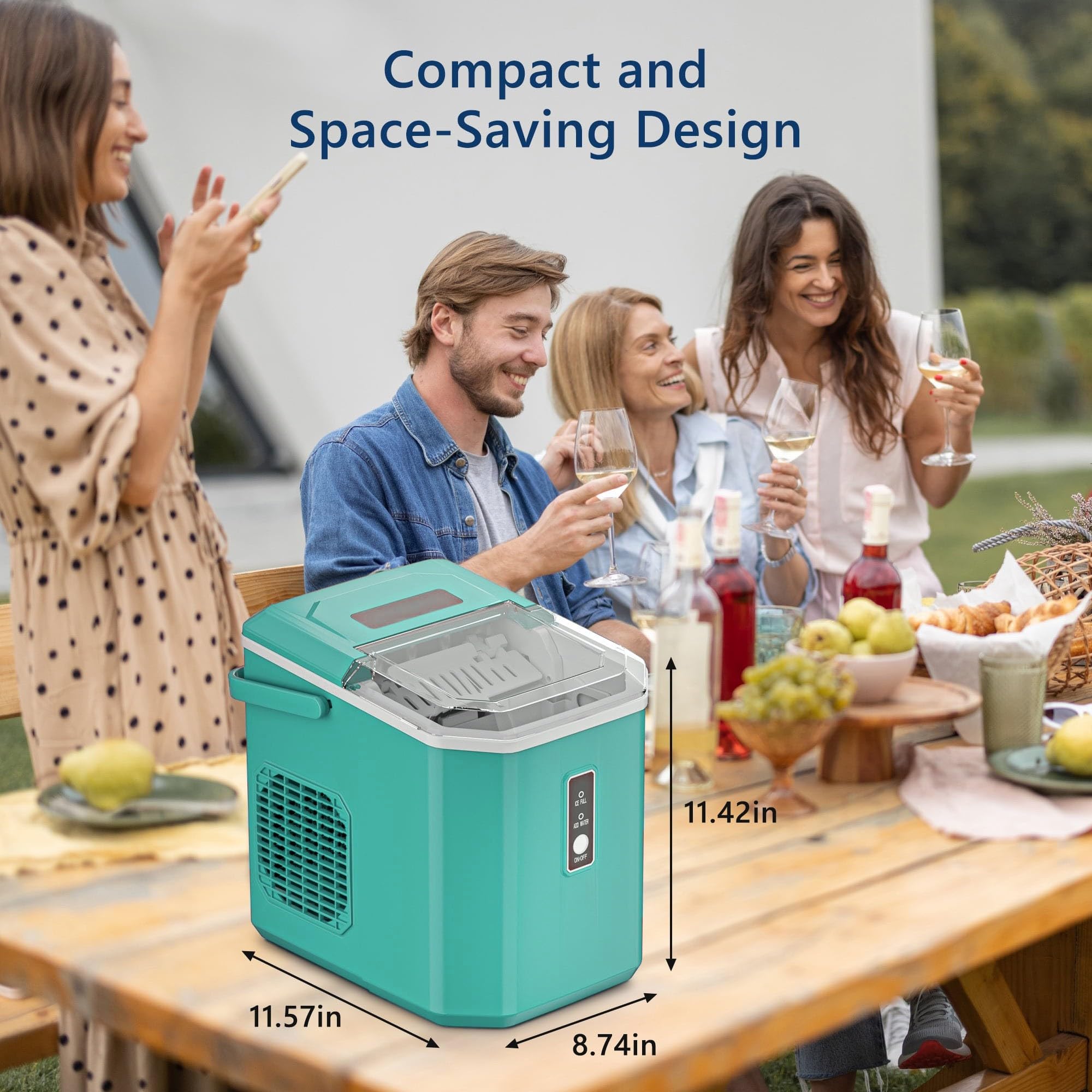 Countertop Ice Maker, 9 Cubes In 6 Mins, 26lbs In 24hrs, 2 Sizes Of Bullet Ice, Auto-Cleaning, Portable Ice Machine With Handle on Fridge.com - View 6