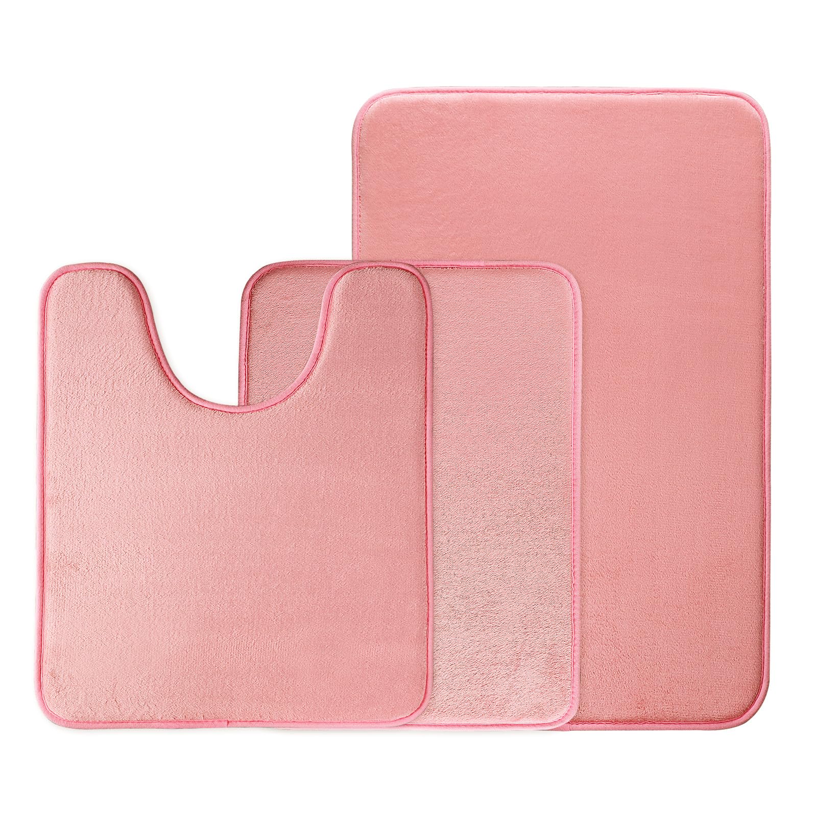 BSAOUTZ 3Pcs Bathroom Rugs Set, Memory Foam Bath Mat Set, Soft Absorbent Non-Slip Bathroom Mats, Machine Washable Quick Dry Bathroom Decor - Perfect