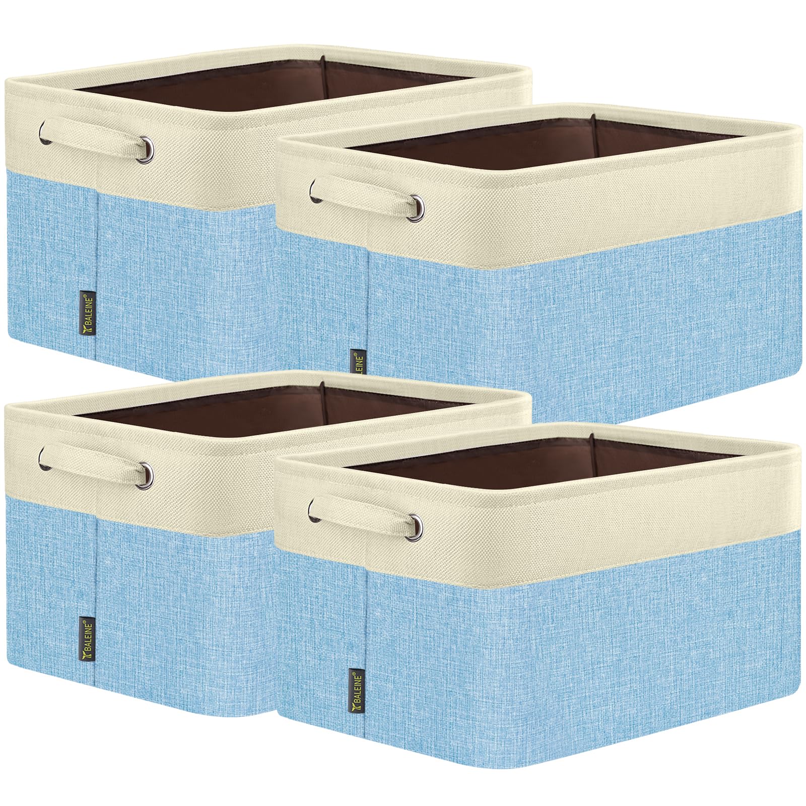 BALEINE 4 Pack Fabric Closet Storage Bins for Shelves, Linen Closet Organizers and Storage, Decorative Baskets for Organizing, Shelf, Clothes, Home, Office (Skyblue, 17''x13''x10.5'')