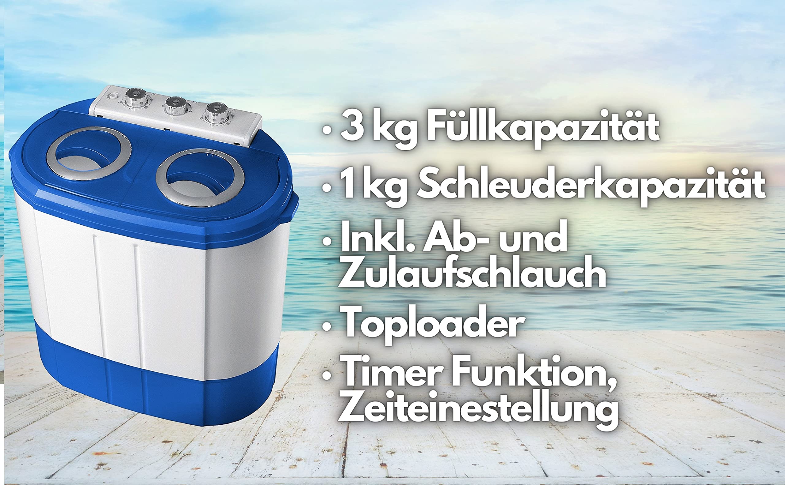 Steinborg Mini Waschmaschine 3 KG Schleuder 1 KG 2 Kammern Camping Toploader Grau Weiß
