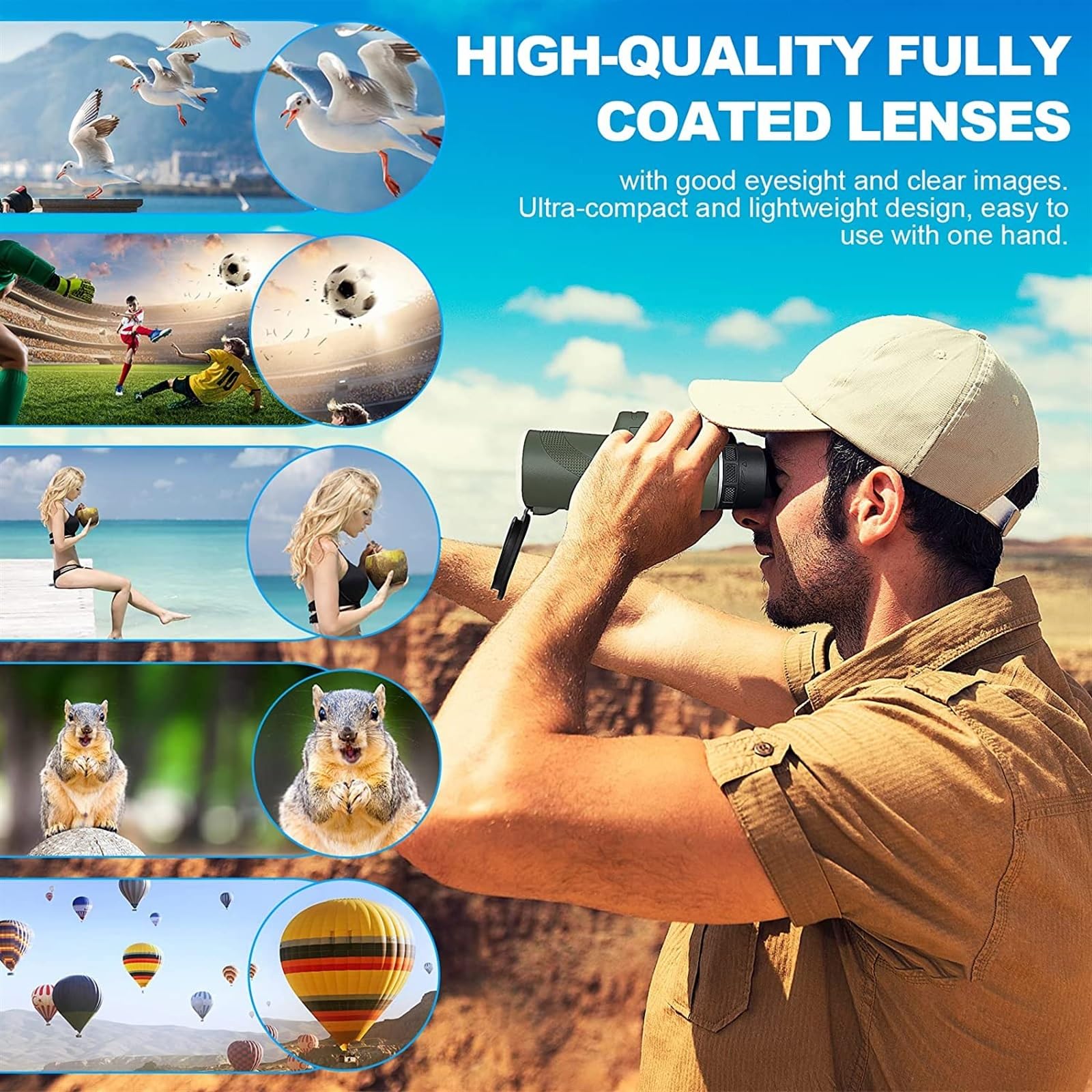 Telescopio Monocular 12X50, cámara de teléfono, Gran Aumento, HD, visión Nocturna, telescopio portátil con Soporte for teléfono Inteligente, trípode