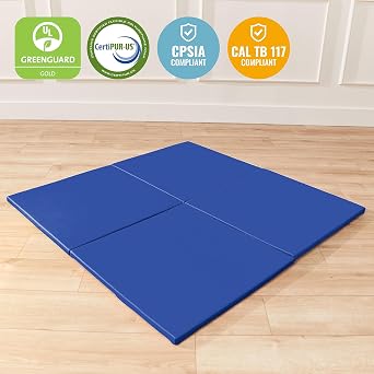 ECR4Kids SoftZone Play Patch Activity Mat Squares, Modular Playmat, Blue, 4-Pack