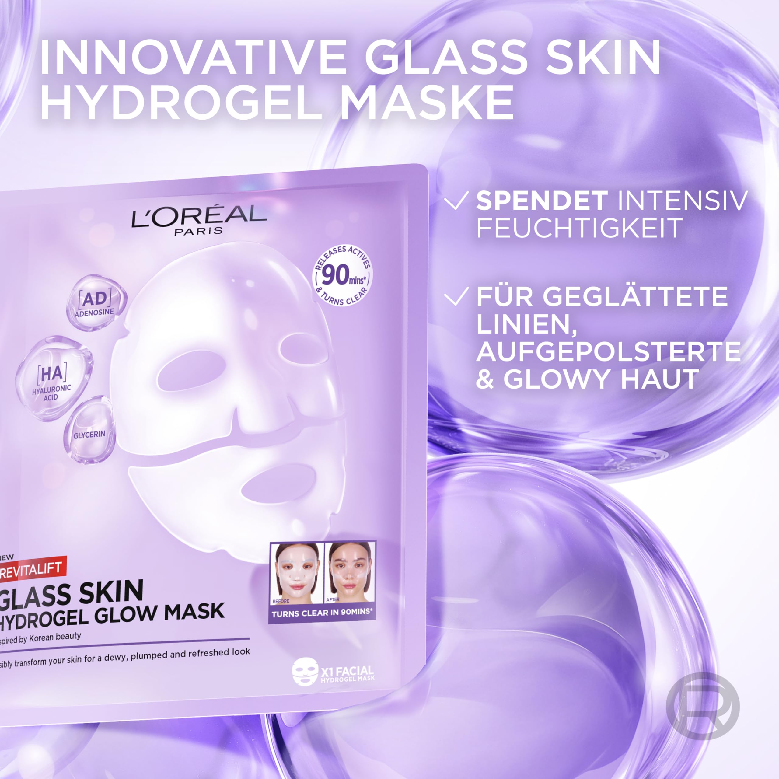 Revitalift Filler Glass Skin Routine - XL Serum + Feuchtigkeitsfluid + Hydrogel Maske, 3er Pack
