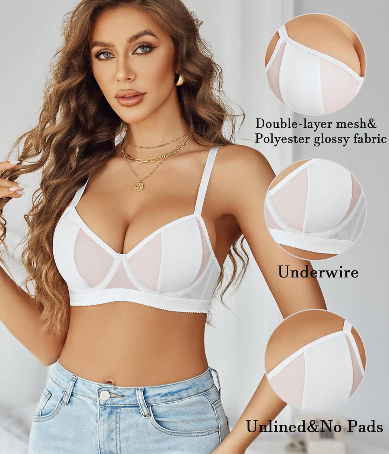 Avidlove Minimizer Bras for Women Sexy Lace Mesh Bra Deep V Bra Unlined Underwire Brassiere See Through - Image 2