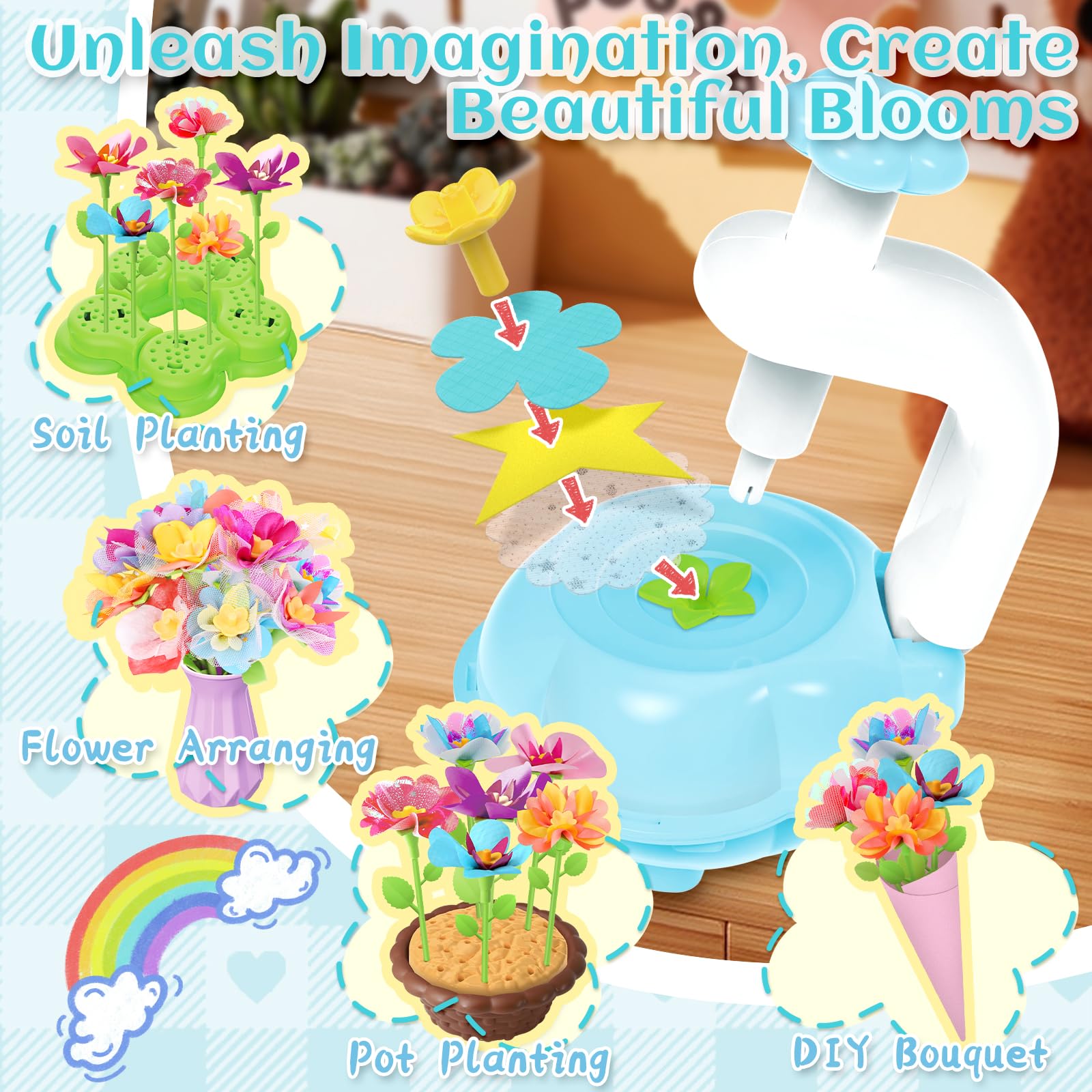 Artes y manualidades para niños de 4 a 6 años, ramos de flores de tela creativa, juguetes para niños de 4 a 8 años, regalos festivos ideales para nietas y amantes de las manualidades, juego de 4