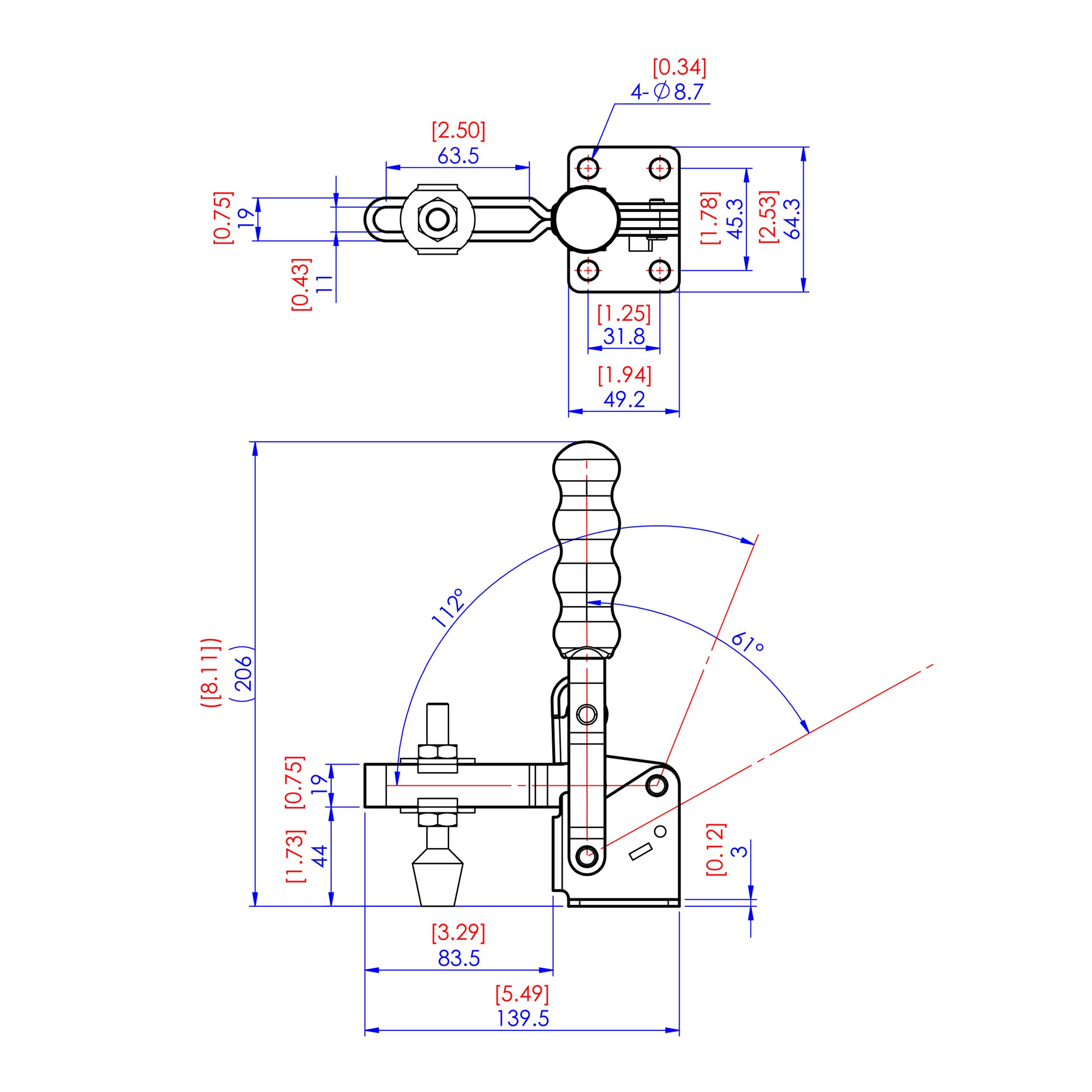 WoodRiver Vertical Handle Toggle Clamp 3-1/4