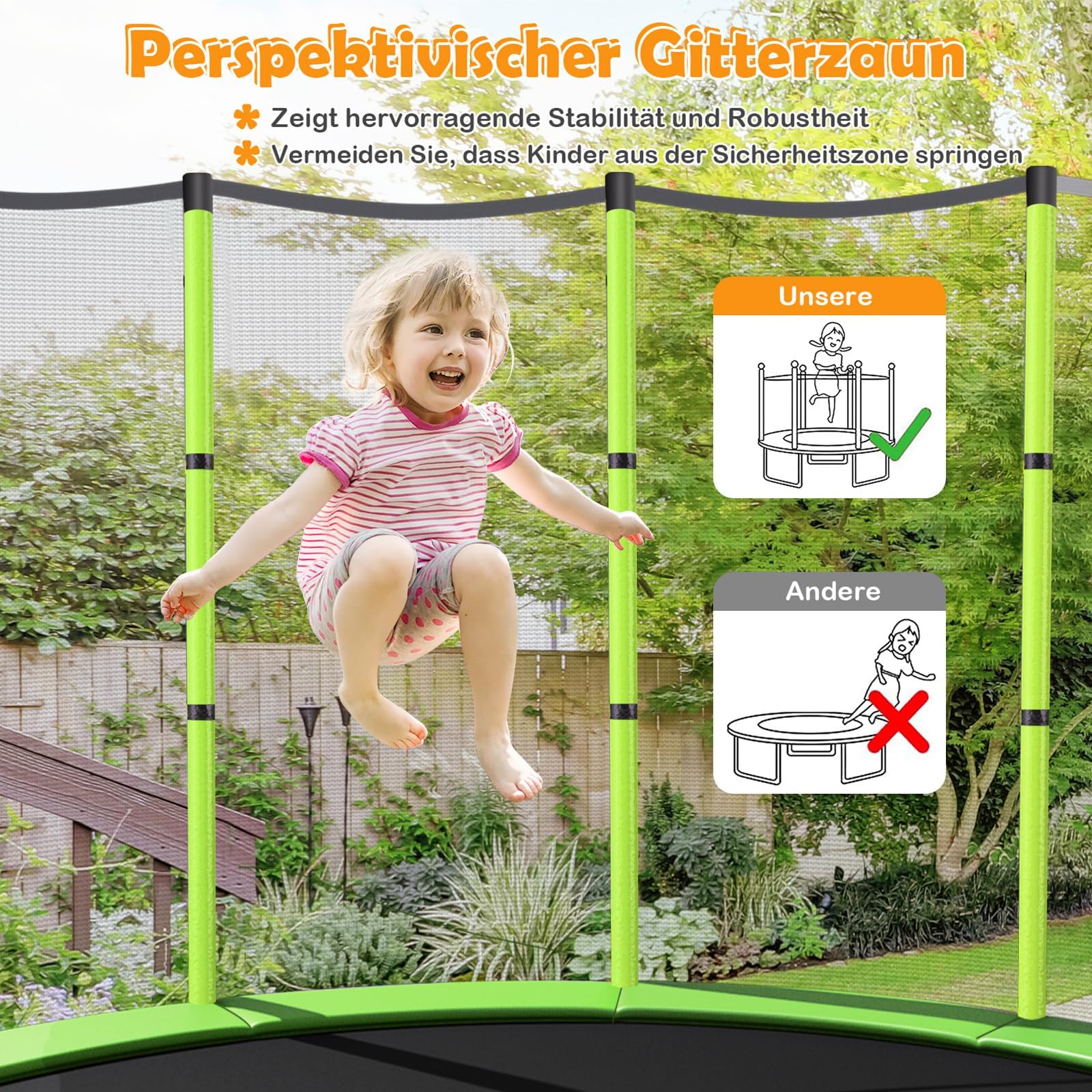 COSTWAY Ø165cm Gartentrampolin mit Sicherheitsnetz, Trampolin bis 135KG belastbar, Indoor-/Outdoortrampolin für Kinder ab 3 Jahre
