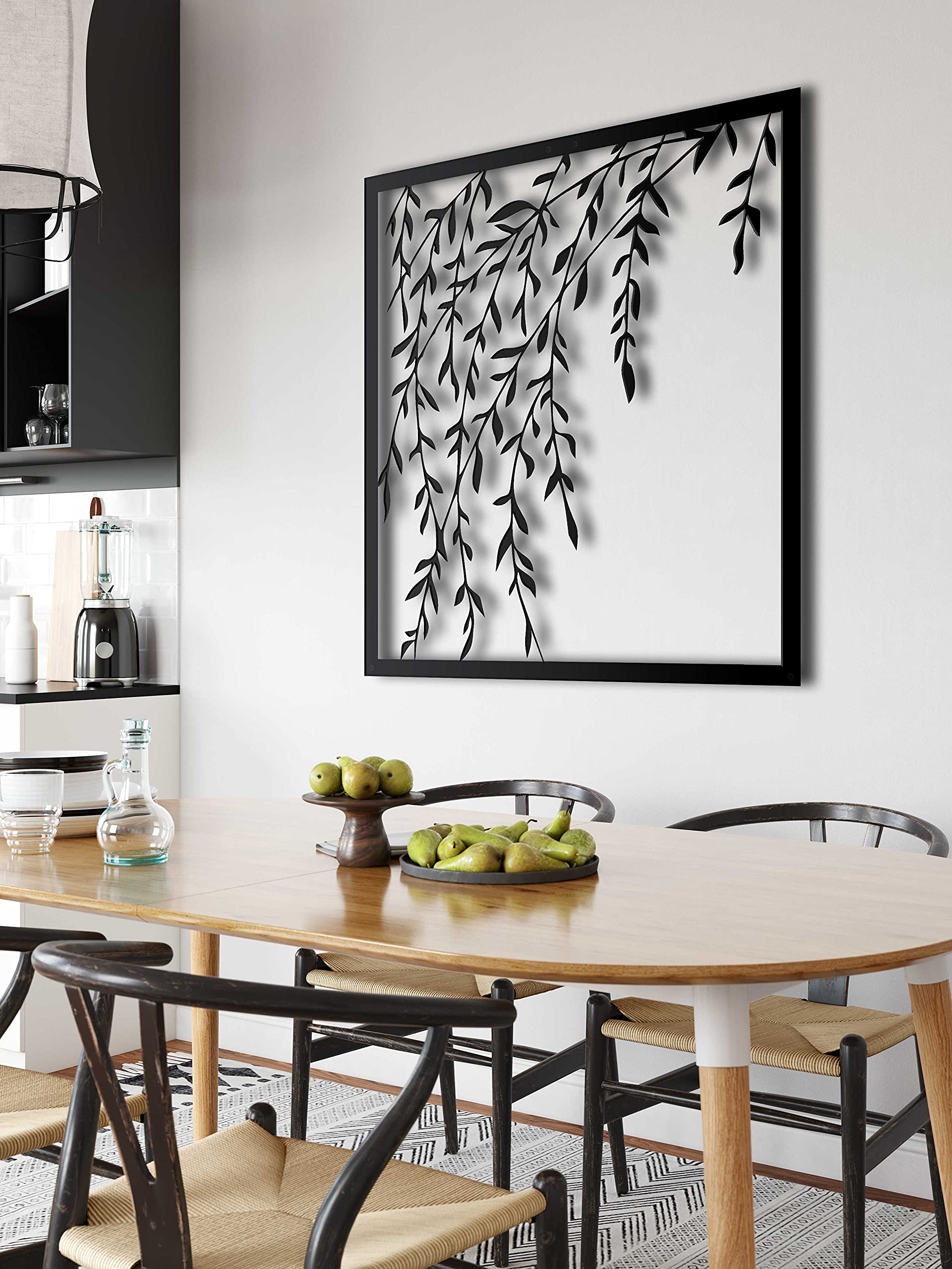 DEKADRON Décoration murale en métal, avec cadre en forme de branche feuillée, décoration d'intérieur et d'extérieur (90 x 90 cm)