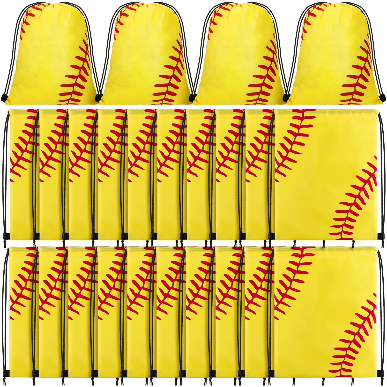 Tanlade 24 Pcs Sport Drawstring Bags Cinch Sack Candy Drawstring Bag Sport Party Goodie Favor Bags Supplies Gifts for Sports Party Men Women (Softball