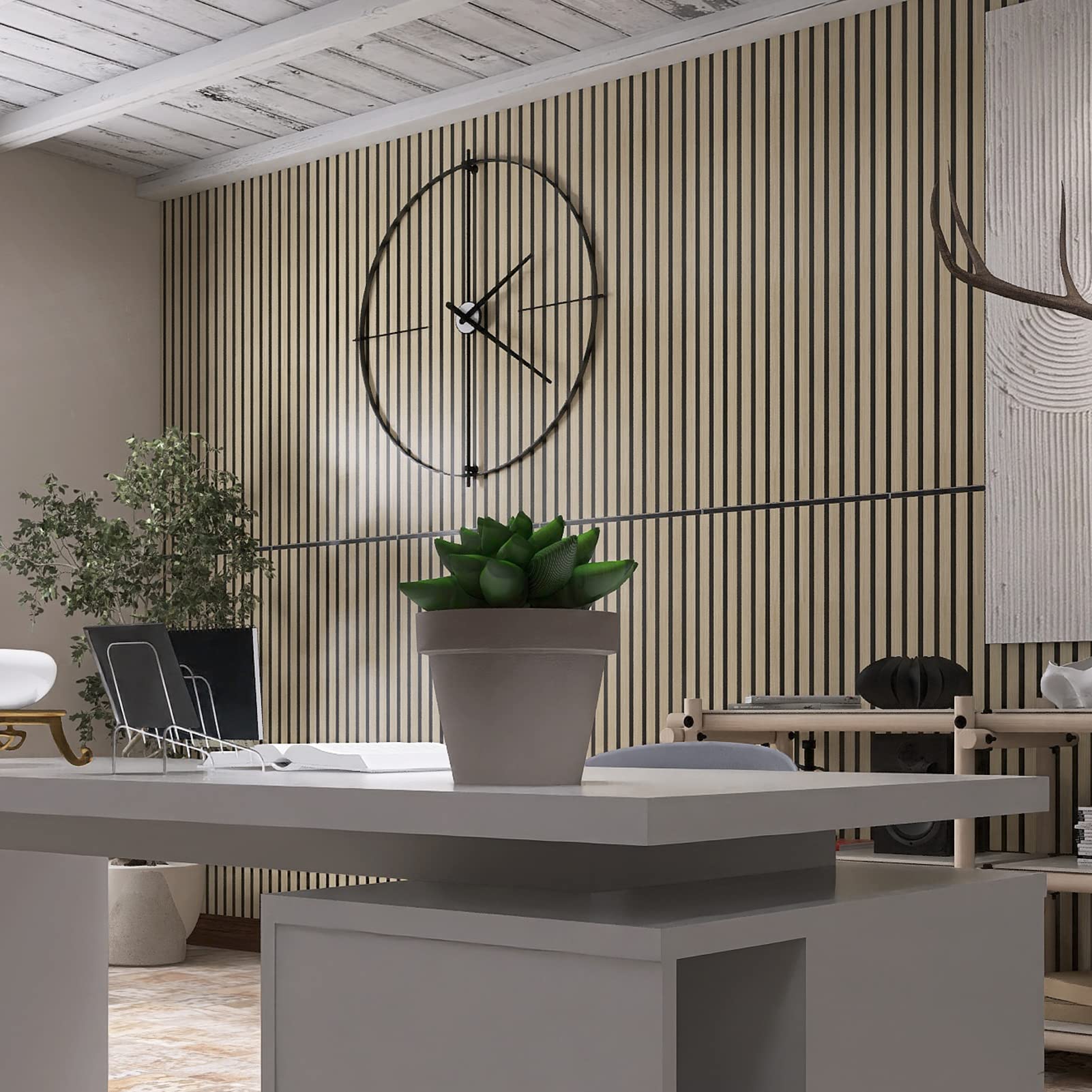 FCWVP Wood Wall Veneer Slat Panels|3D Acoustic Panels for Interior Wall Decor|Soundproof Paneling|Set of 2|43.3IN Height-Oak