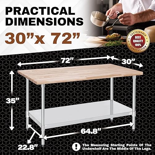 Miniatura 6 de DuraSteel Mesa de trabajo de madera con parte superior de arce de EE. UU., 30 x 72 x 35 pulgadas, banco de trabajo de madera con estante inferior