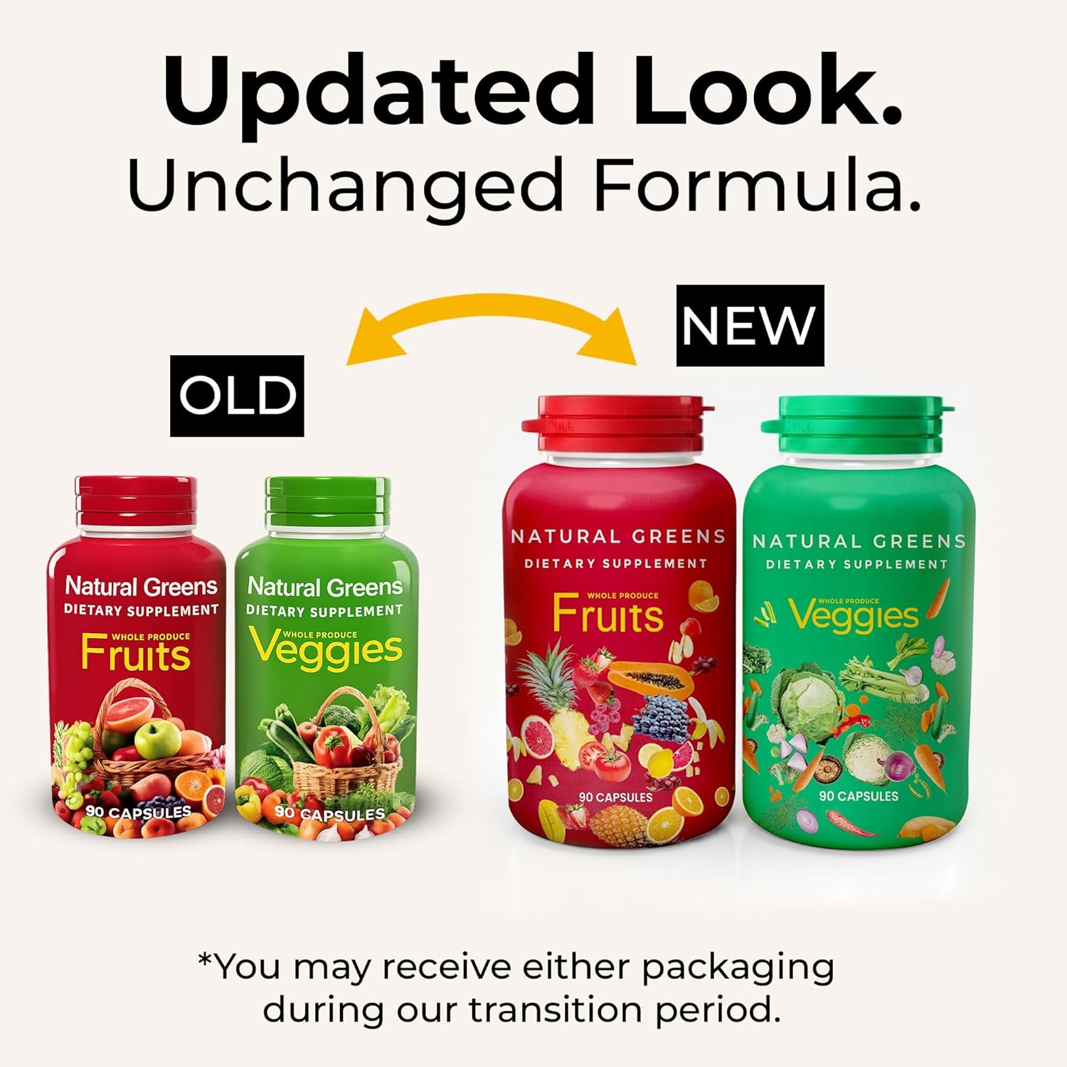 Fruits and Veggies Whole Produce Dietary Supplement with Superfood Fruits and Vegetables for Men, Women and Kids, 90 Fruit Capsules, 90 Veggie Capsules - 1 Set