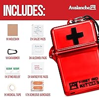 Vista 5 de Avalanche Mini botiquín de primeros auxilios, 30 piezas de suministros de emergencia en estuche impermeable para el hogar, coche, viajes, deportes