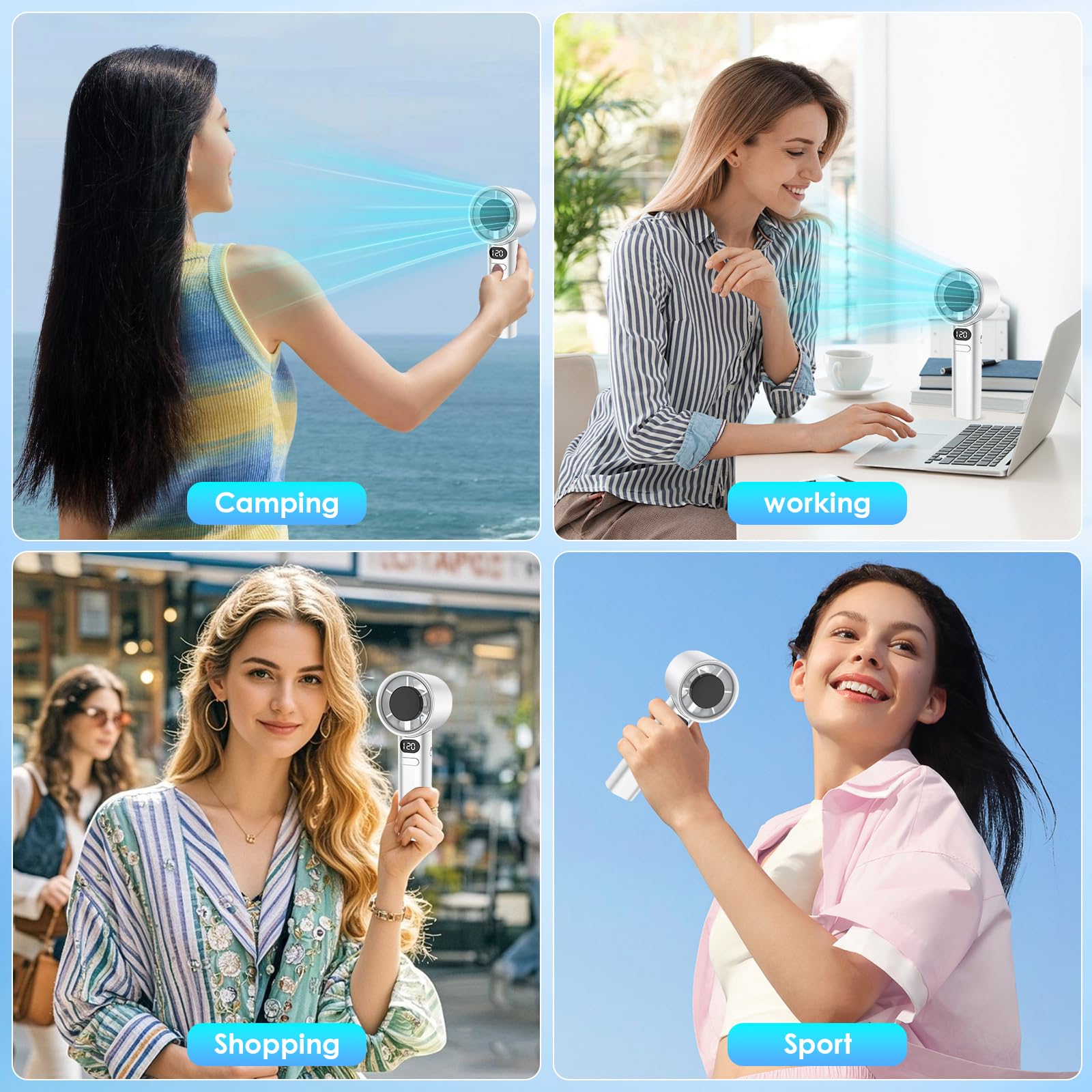 Ventilador De Mano, Mini Ventilador Portátil, Viento Superfuerte De 120 Niveles, Gran Capacidad De 1200 MAh, Batería De larga Duración, Apto Para Uso En Interiores Y Exteriores