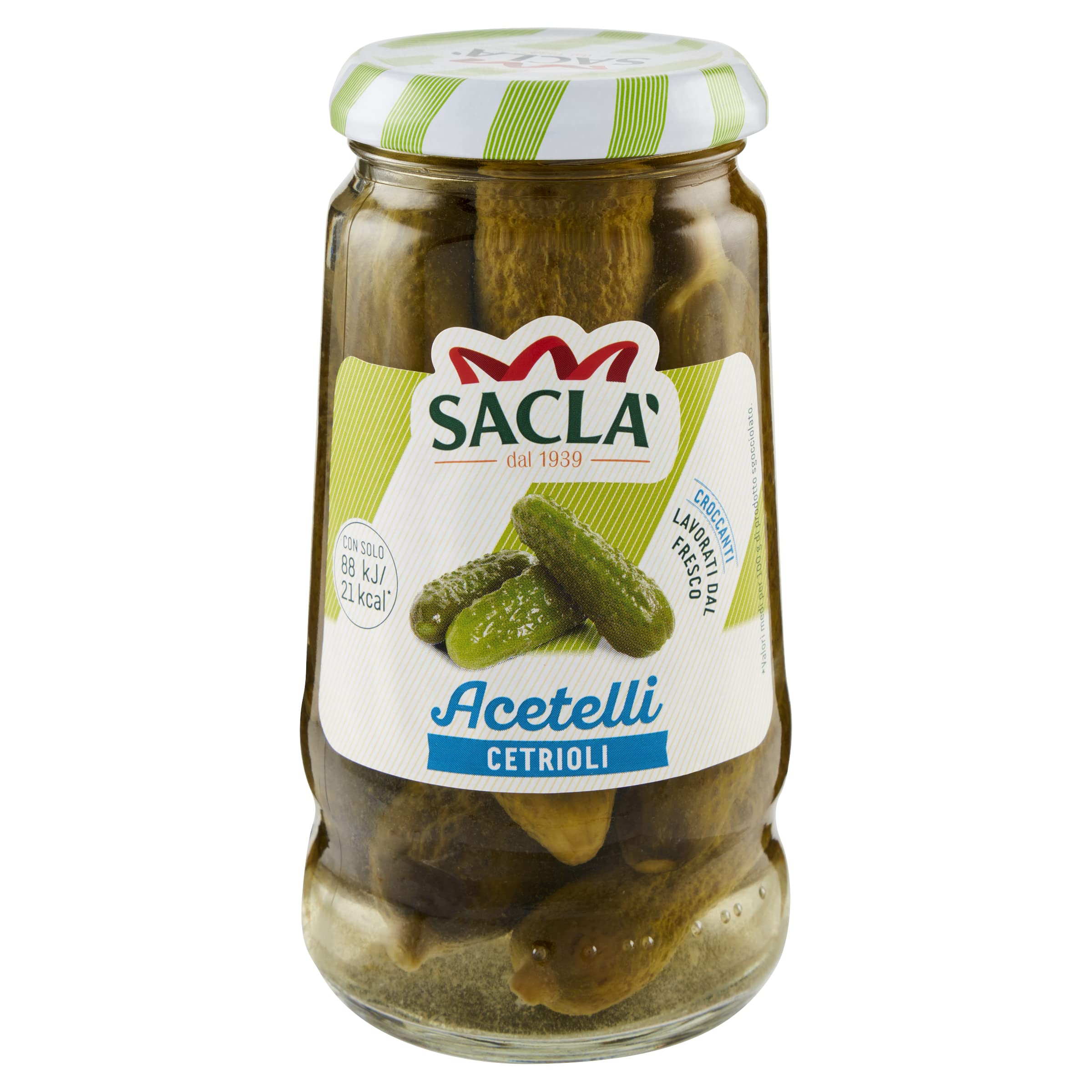 Saclà, Acetelli, Cetrioli All'Aceto di Vino, Ideali per Aperitivo, Antipasti e Insalate, Vaso Vetro, 290g (150g sgocciolato), Confezione da 12 pezzi