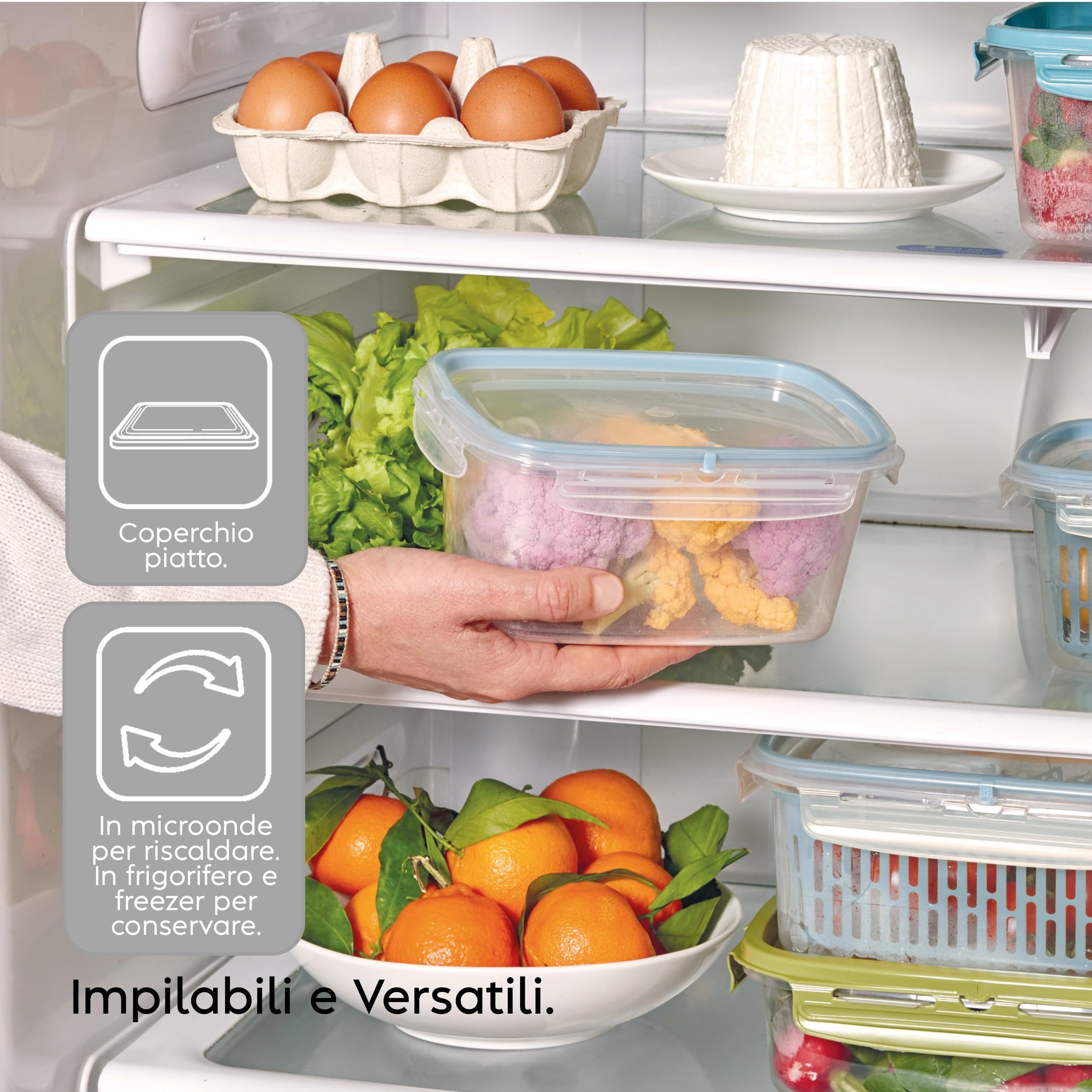 Snips - Set 3 Contenitori per Alimenti 1,2L Trasparenti, Coperchio Salva Freschezza con 4 Chiusure di Sicurezza - Contenitore per Cibi 18,4x14x12 Frigorifero, Microonde e Lavastoviglie, Made in Italy