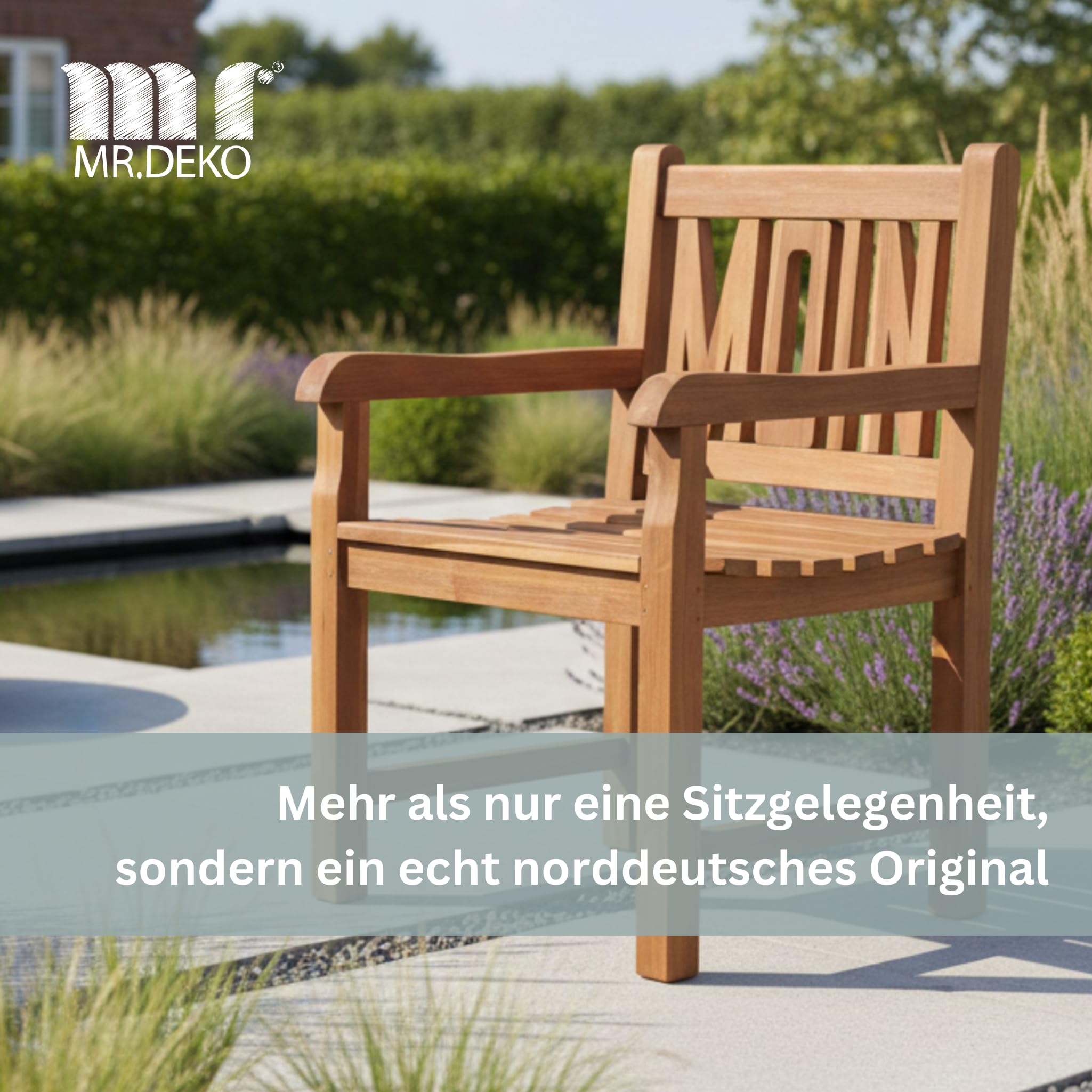 MR. DEKO Moin - Sillón de jardín (madera de teca, resistente a la intemperie, madera de teca) | Silla de madera al aire libre