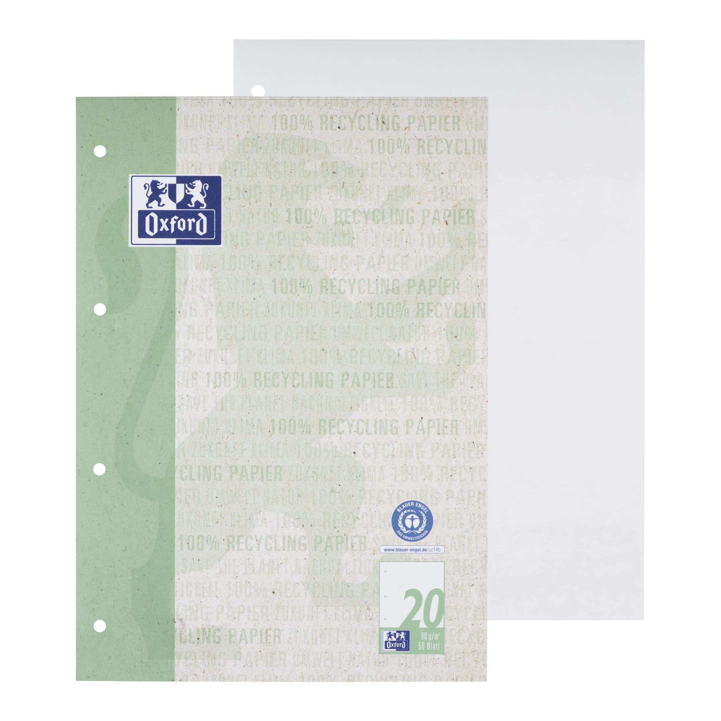 Oxford Recycling School Notepad A4 Blank Glued Top Lined Style 20 50 Sheets Pack of 5, dark green - Image 2